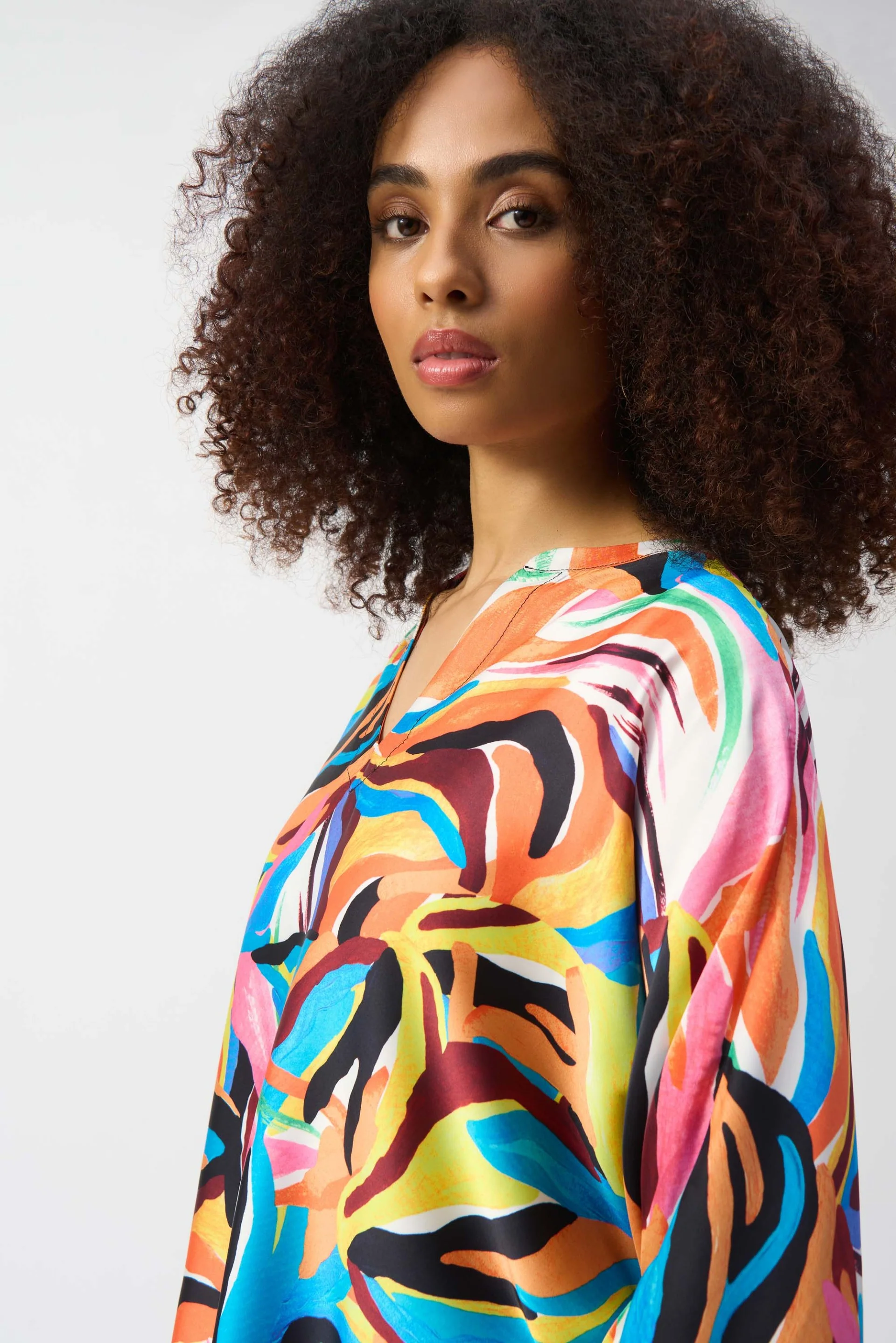 Joseph Ribkoff Vanilla/Multi Satin Abstract Print Boxy Top Style 251122 - Image 3