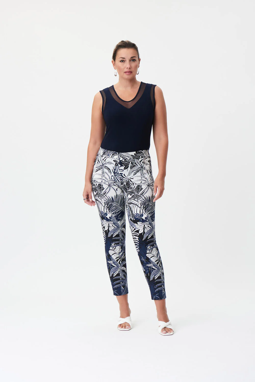 Joseph Ribkoff Vanilla/Multi Tropical Print Slim-Fit Pants Style 232085 - Image 5