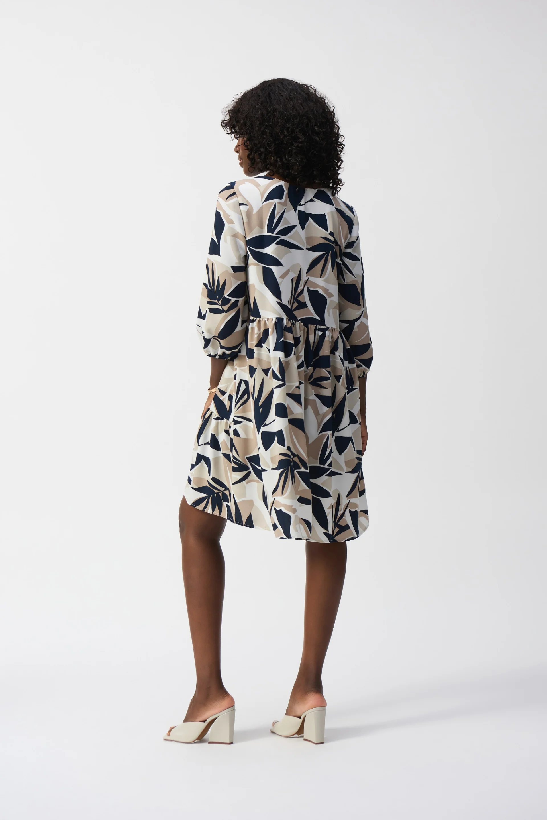 Joseph Ribkoff Vanilla/Multi Tropical Print Trapeze Dress Style 251003 - Image 4