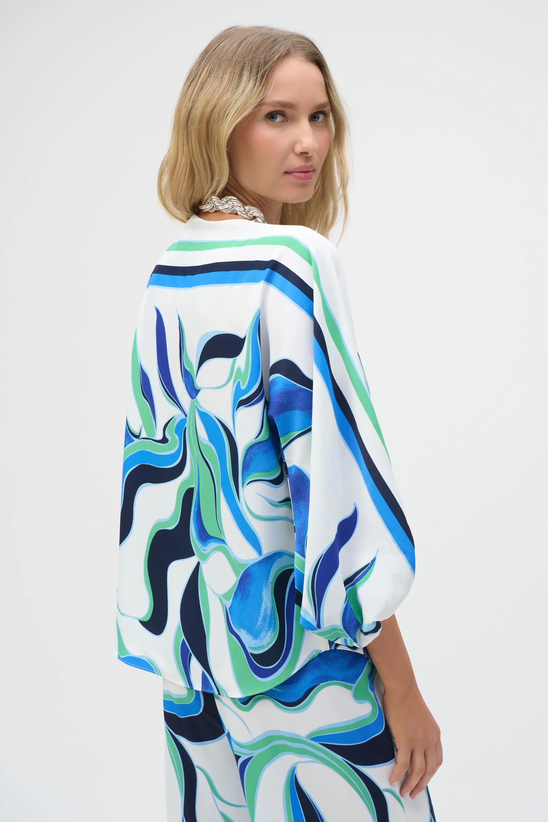 Joseph Ribkoff Vanilla/Multi Woven Abstract Print Boxy Top Style 252085 - Image 3