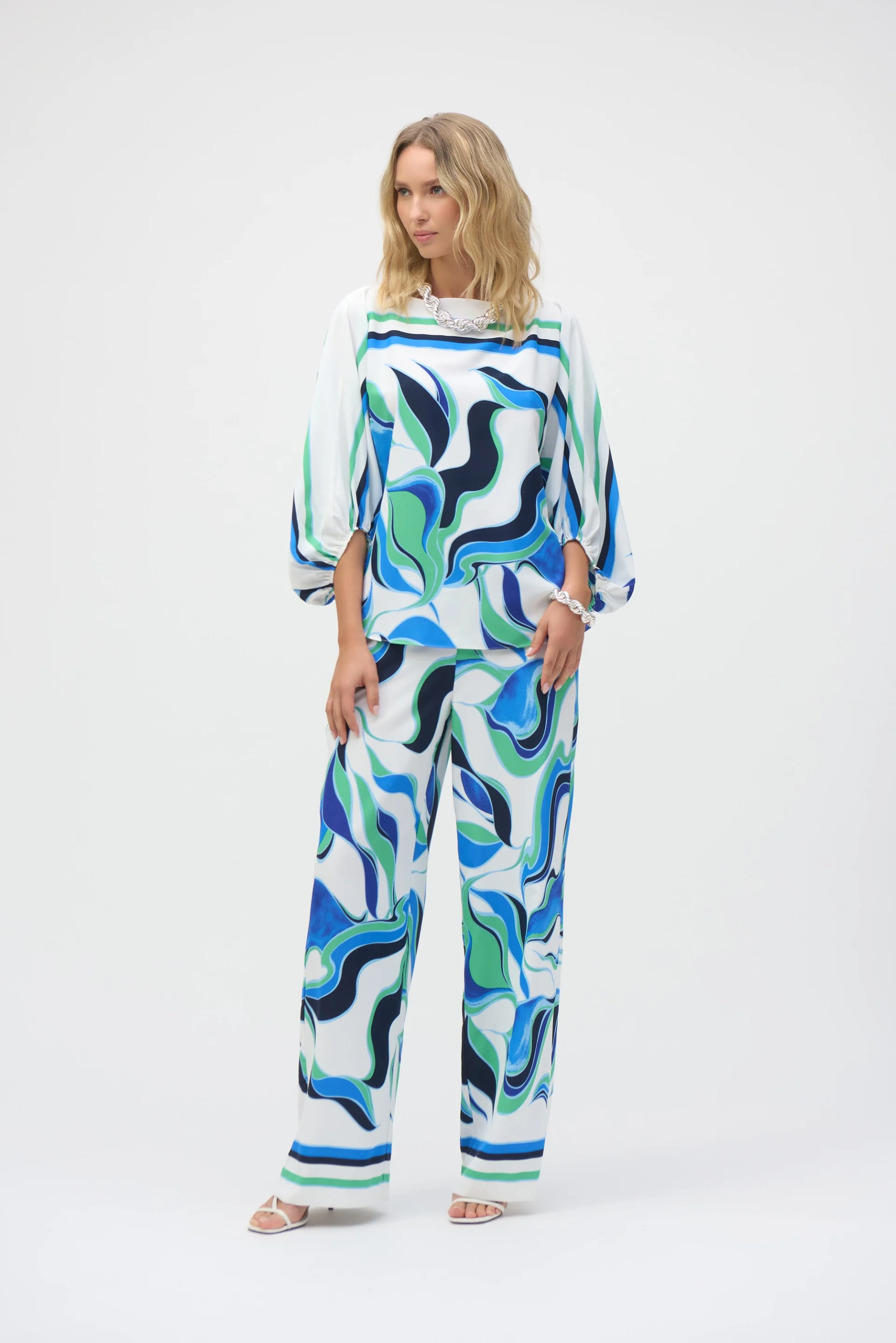Joseph Ribkoff Vanilla/Multi Woven Abstract Print Boxy Top Style 252085 - Image 4