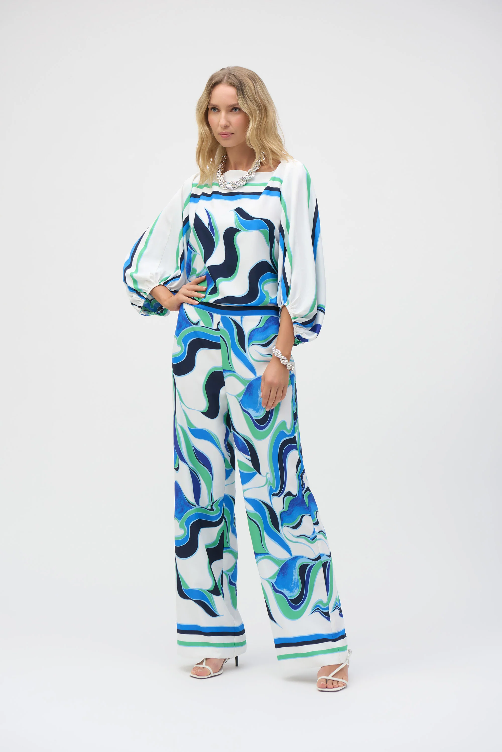Joseph Ribkoff Vanilla/Multi Woven Abstract Print Boxy Top Style 252085 - Image 5