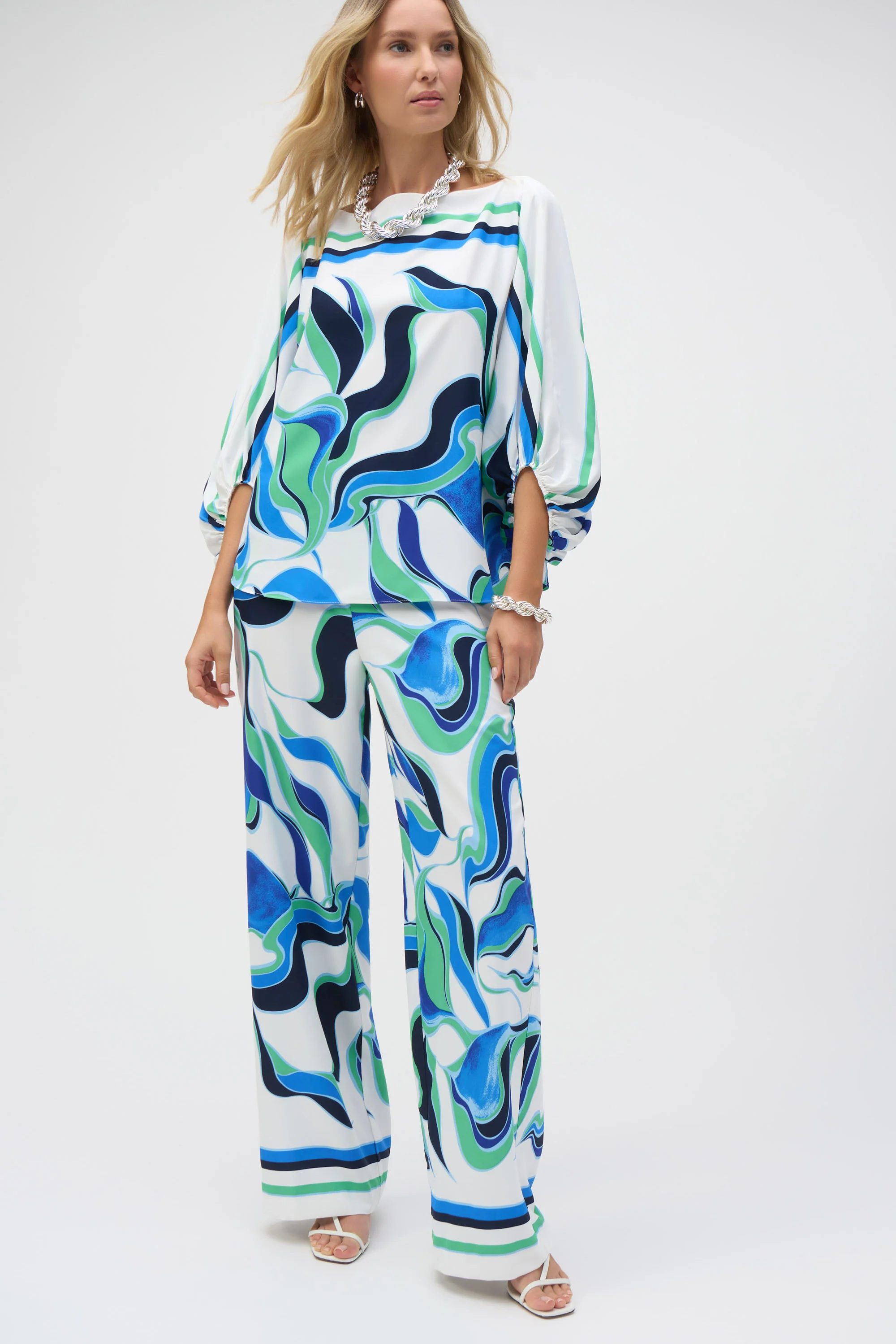 Joseph Ribkoff Vanilla/Multi Woven Abstract Print Boxy Top Style 252085 - Image 6