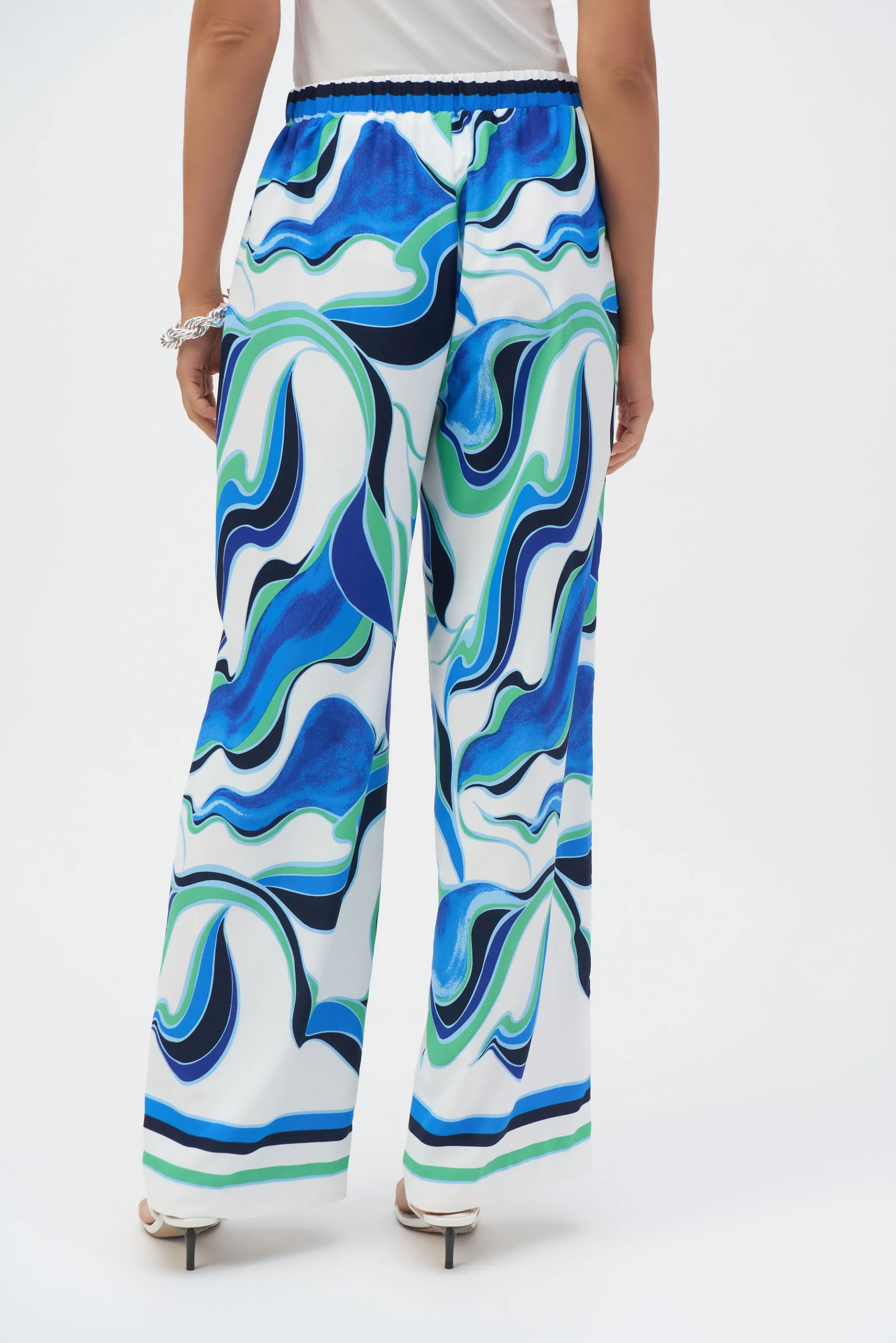 Joseph Ribkoff Vanilla/Multi Woven Abstract Print Wide-Leg Pants Style 252084 - Image 4
