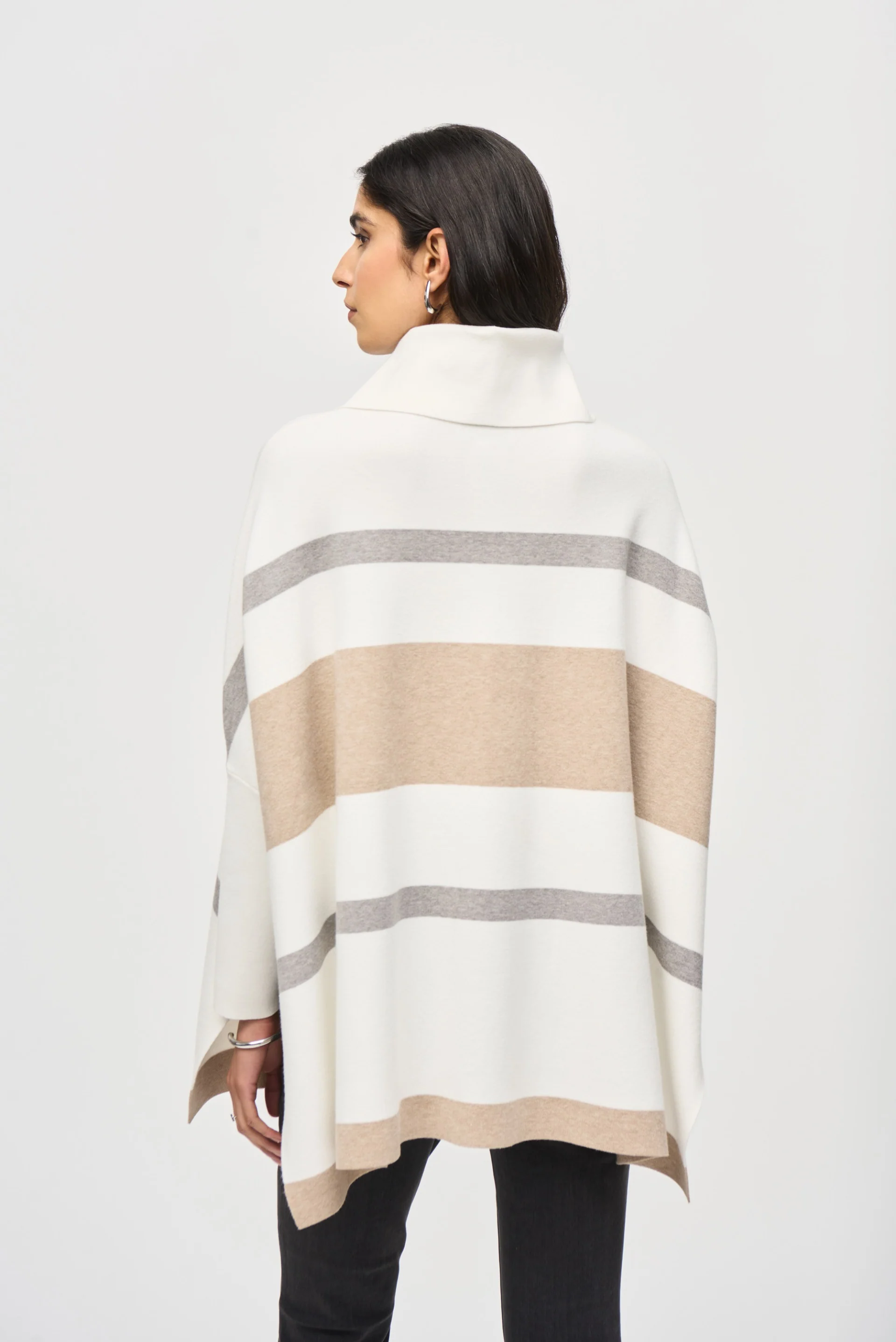 Joseph Ribkoff Vanilla/Oatmeal Melange/Grey Sweater Knit Poncho Style 243951 - Image 2