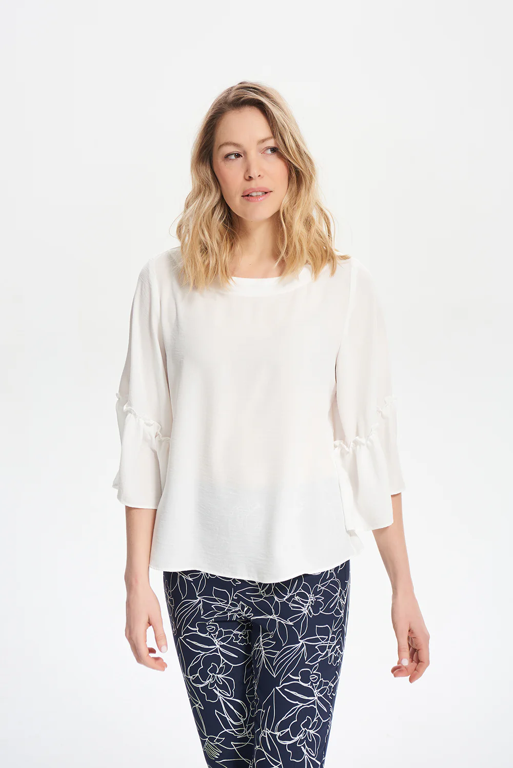 Joseph Ribkoff Vanilla Ruffle Trim Top Style 212213 - Image 2