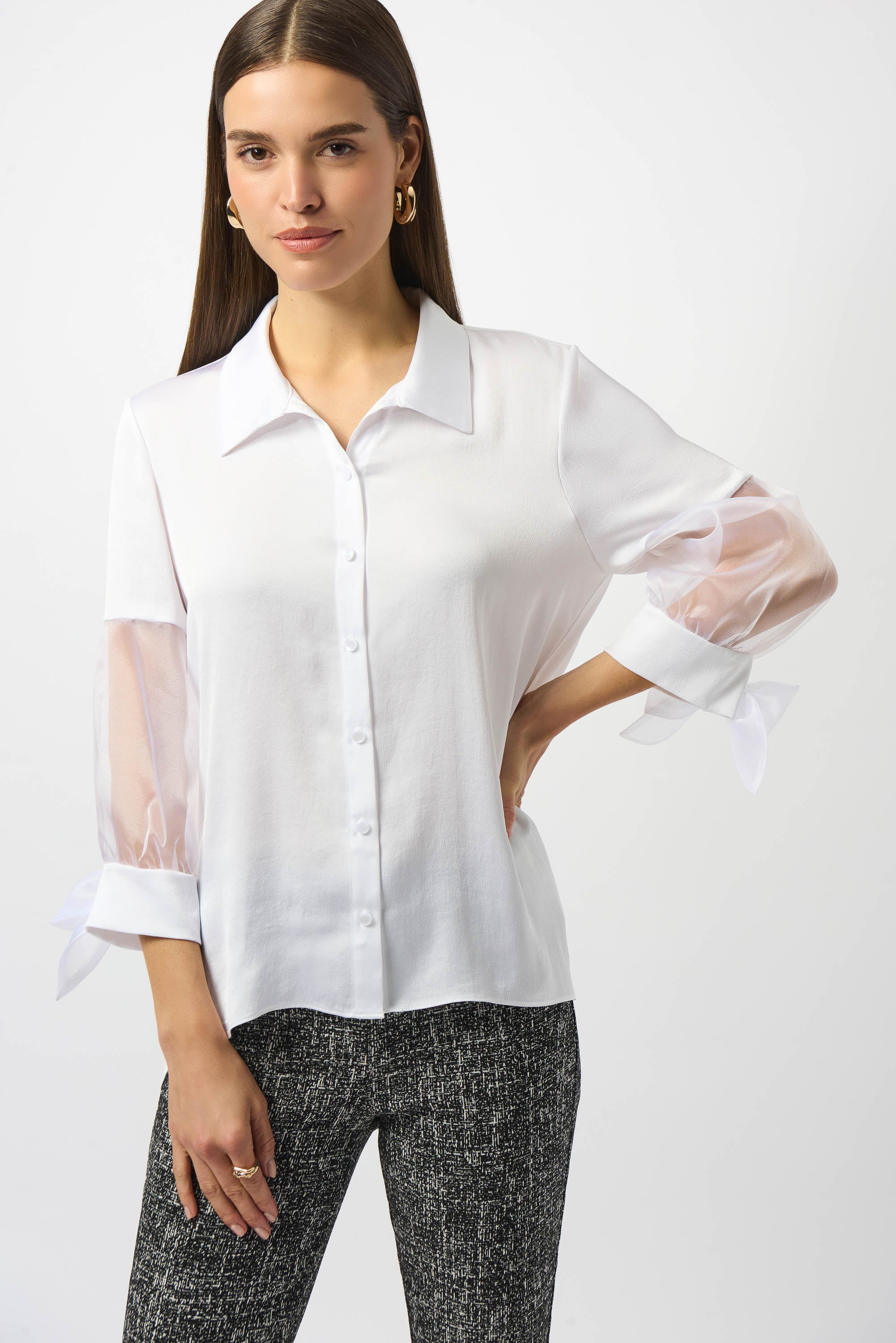 Joseph Ribkoff Satin And Organza Boxy Blouse Style 253213