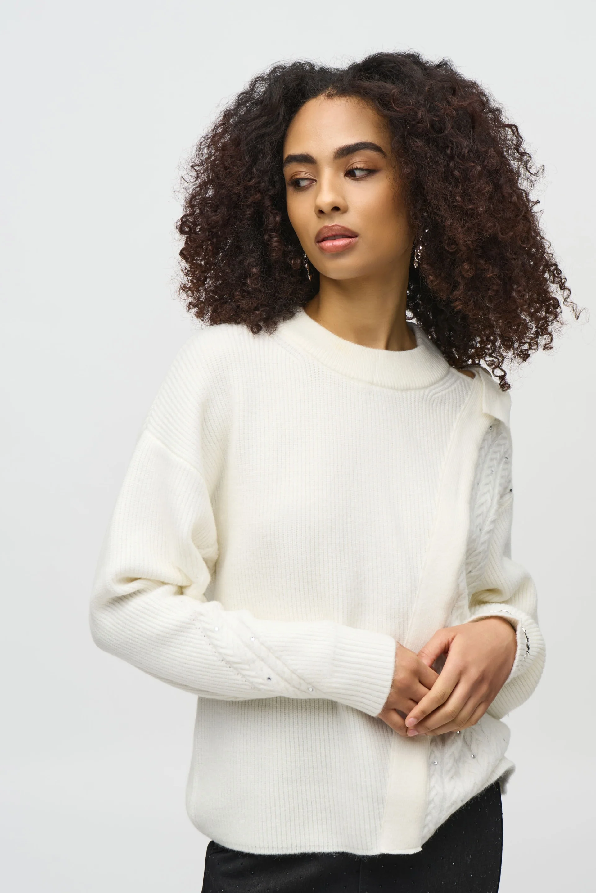 Joseph Ribkoff Vanilla Sweater Knit Pullover with Open-Shoulder Style 244937 - Image 5