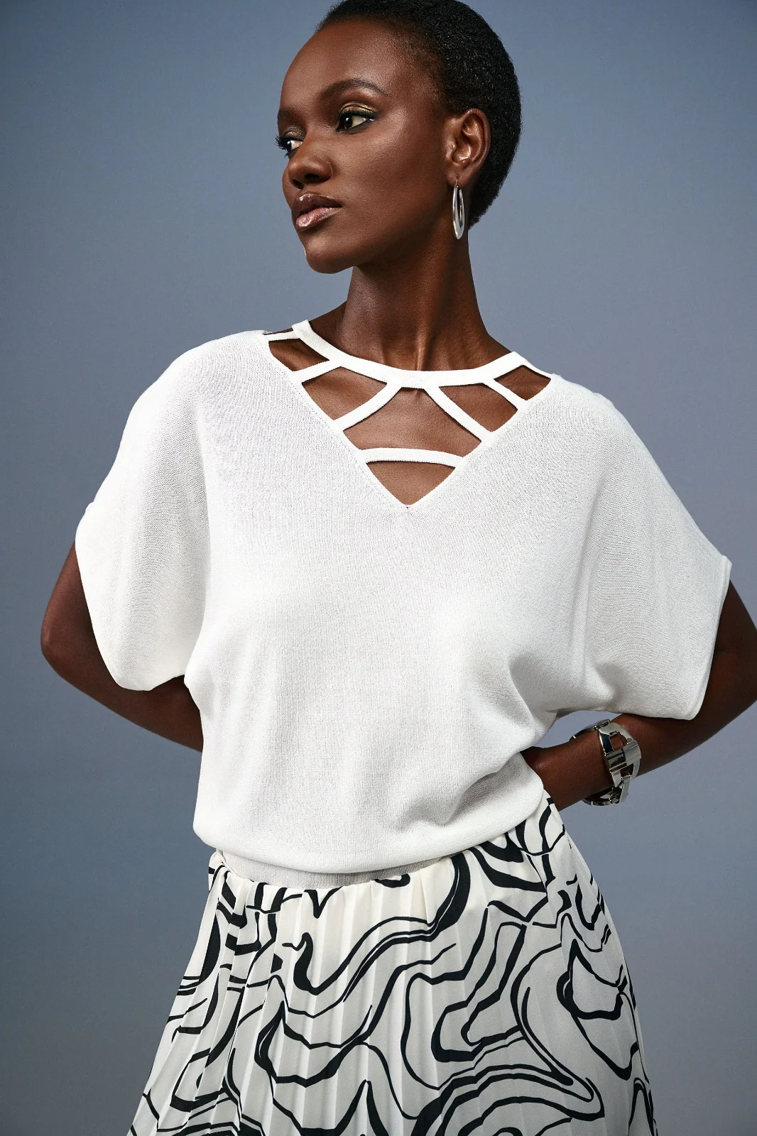 Joseph Ribkoff Vanilla Sweater With Cutout Neckline Style 241915 - Image 2
