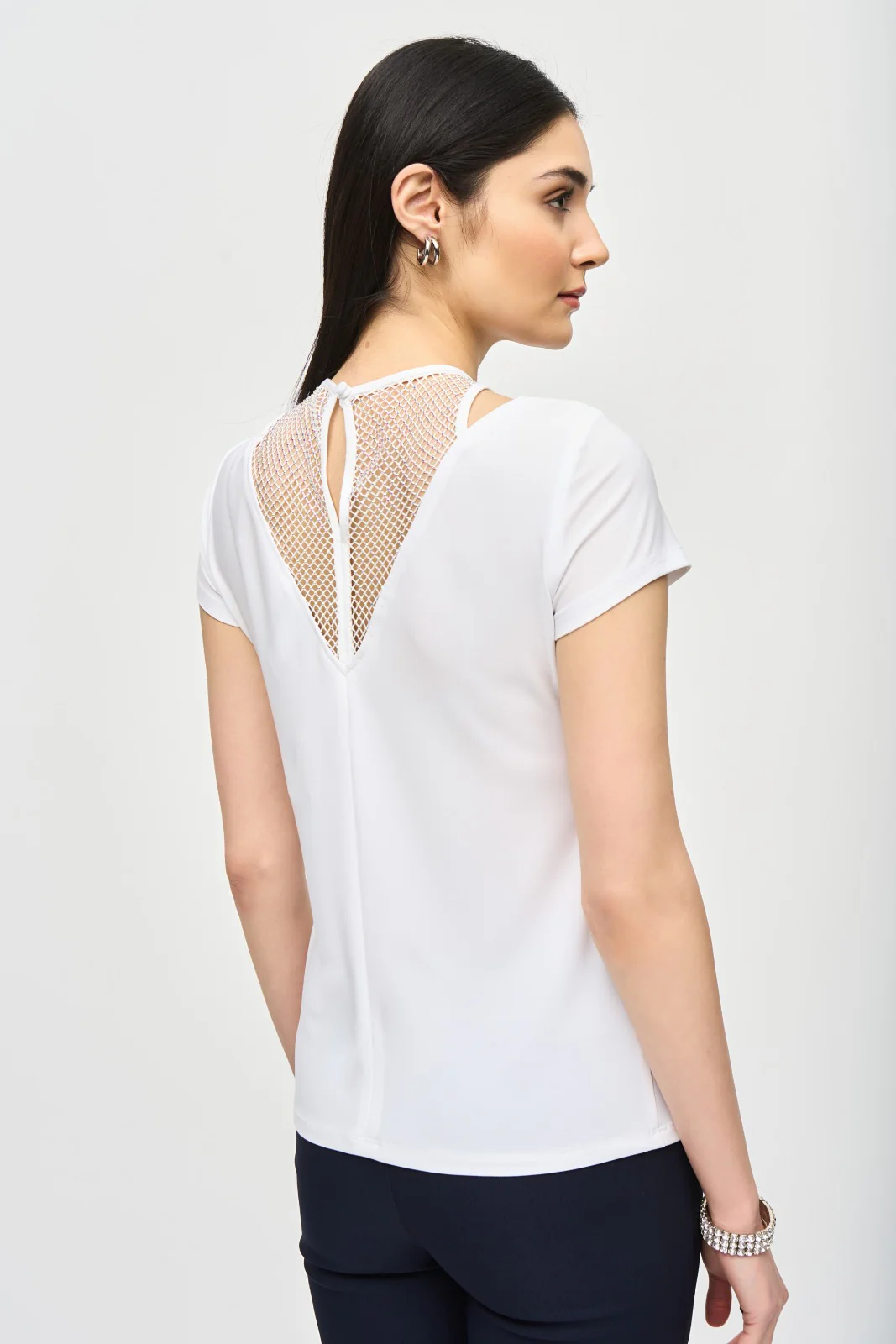 Joseph Ribkoff Vanilla Top with Rhinestone Mesh Style 241017 - Image 2