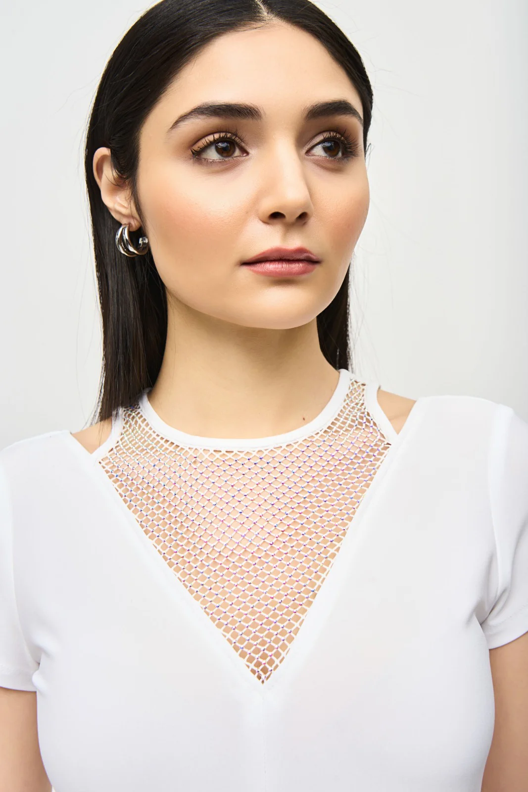 Joseph Ribkoff Vanilla Top with Rhinestone Mesh Style 241017 - Image 3