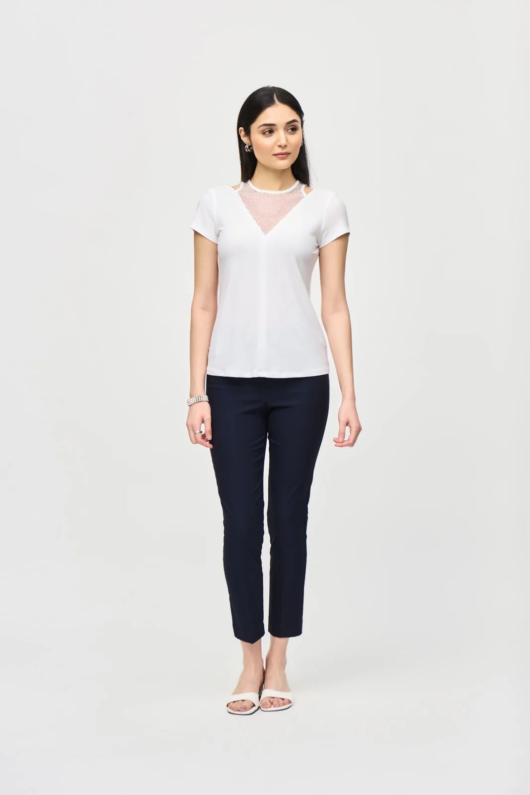 Joseph Ribkoff Vanilla Top with Rhinestone Mesh Style 241017 - Image 4