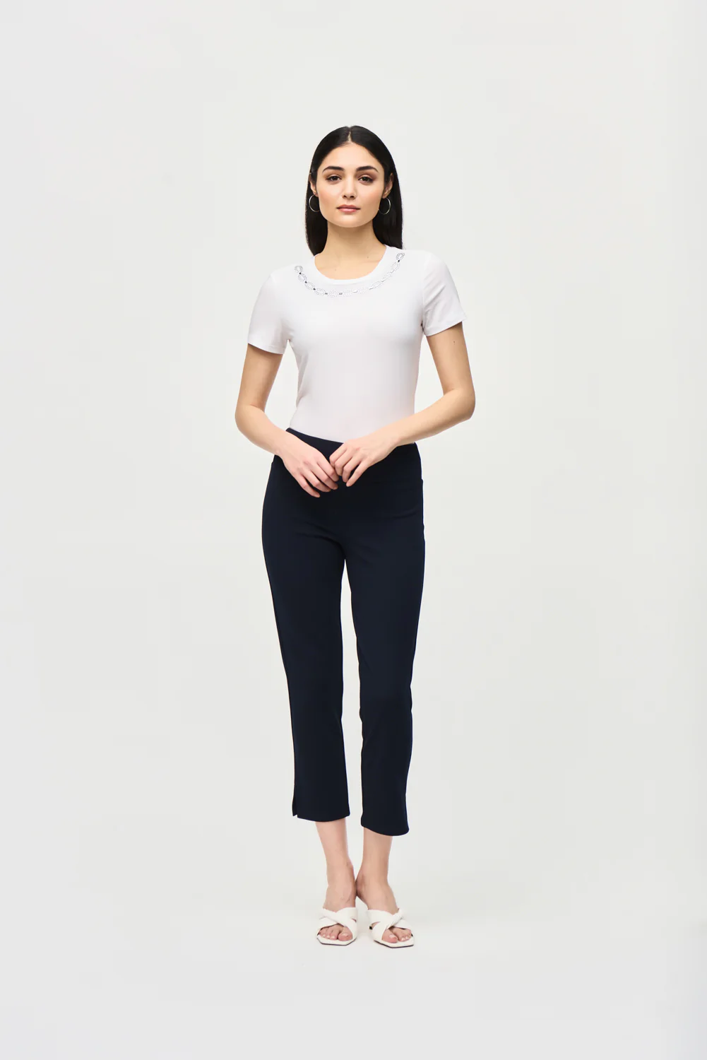 Joseph Ribkoff Vanilla Top with Rhinestone Neckline Style 241019 - Image 3