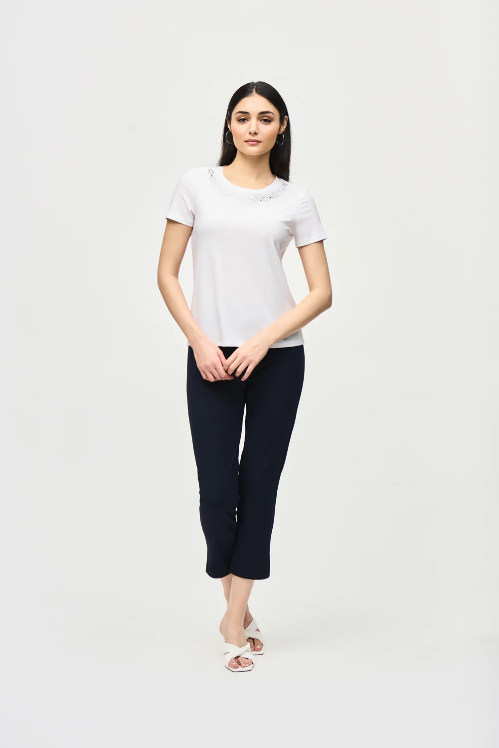 Joseph Ribkoff Vanilla Top with Rhinestone Neckline Style 241019 - Image 4
