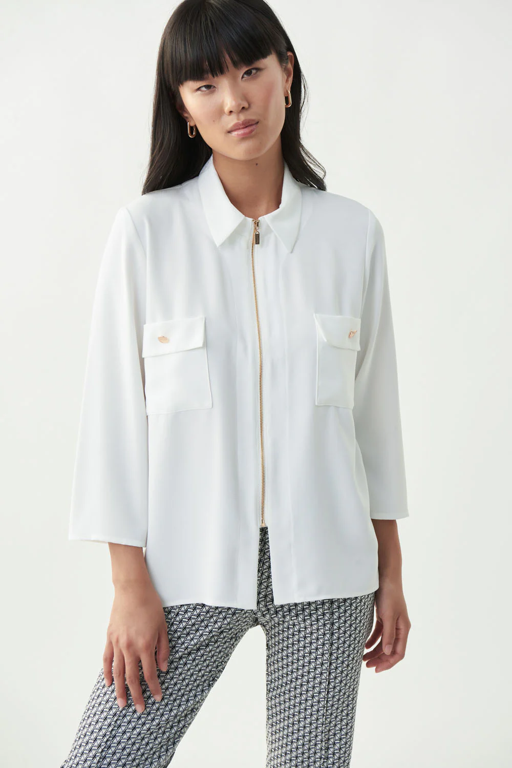 Joseph Ribkoff Vanilla Zip-Up Blouse Style 221020
