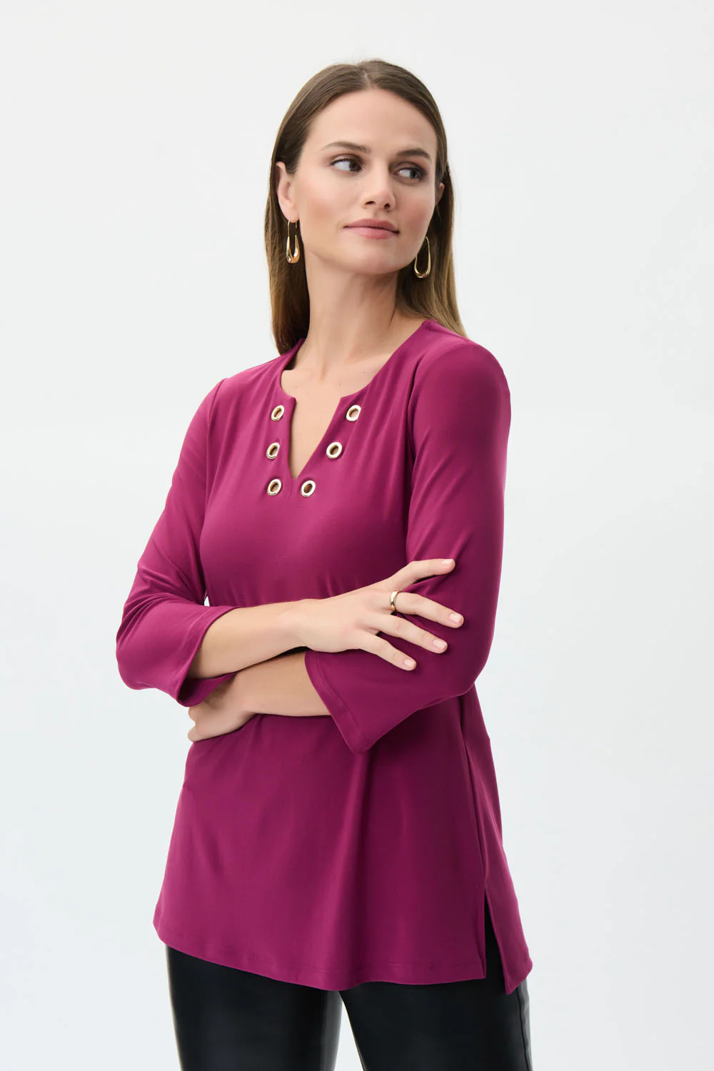 Joseph Ribkoff Vineyard Grommet Neckline Top Style 223283