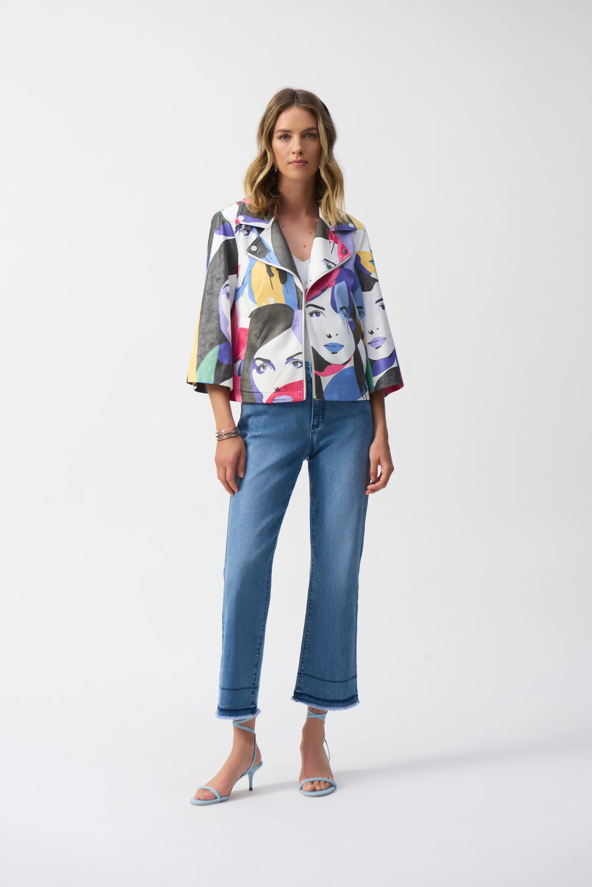Joseph Ribkoff Vintage Blue Flare Crop Stretch Jeans Style 251957 - Image 2