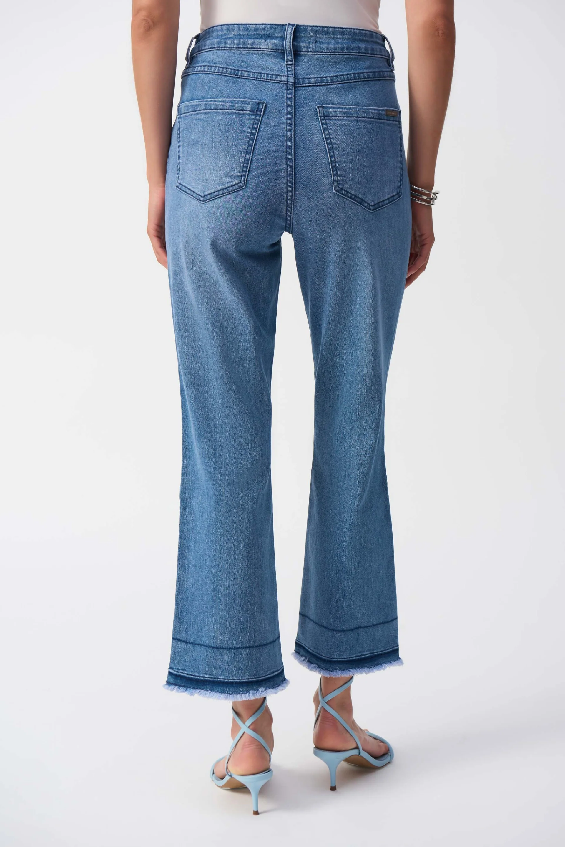 Joseph Ribkoff Vintage Blue Flare Crop Stretch Jeans Style 251957 - Image 4