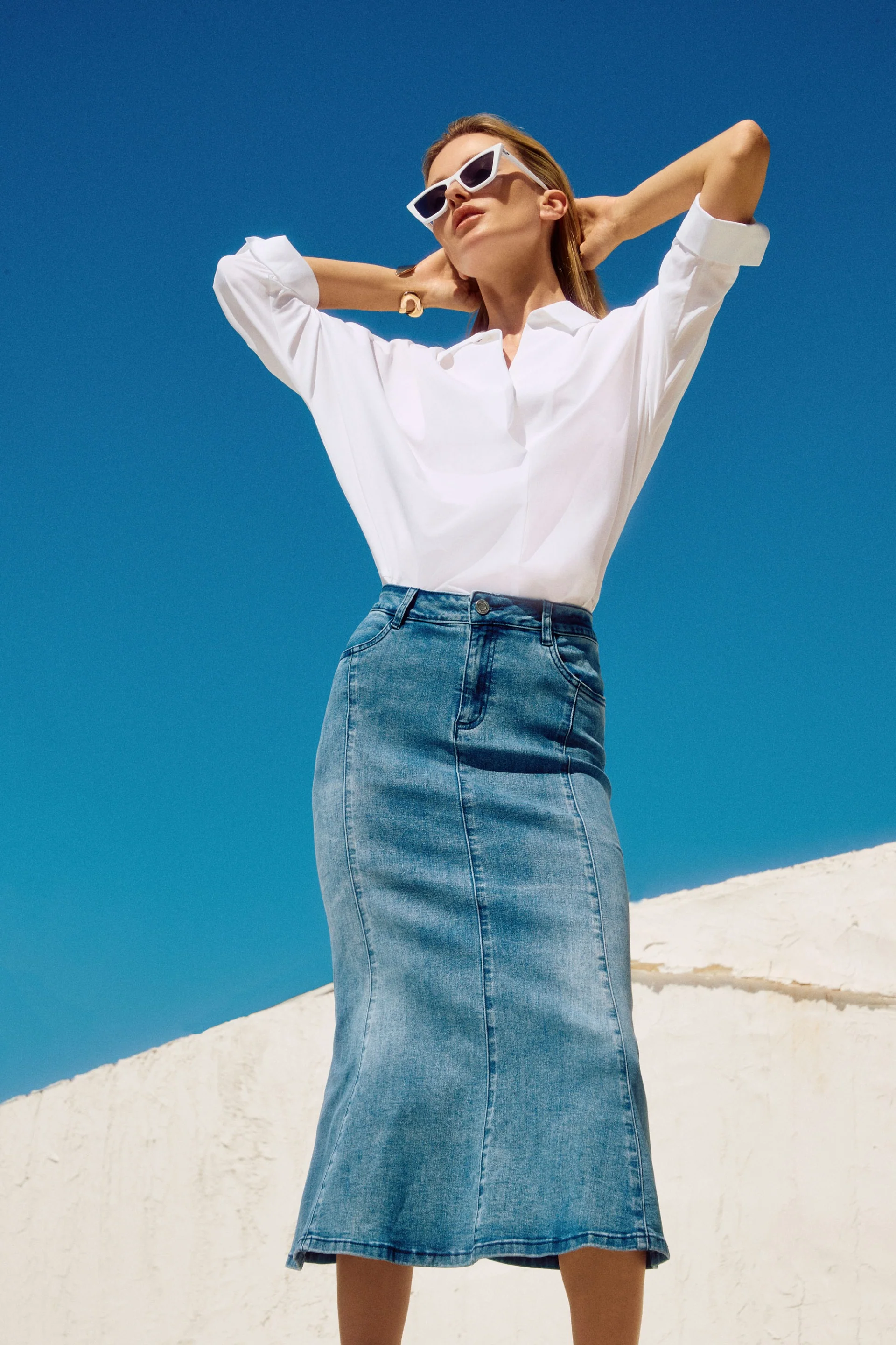 Joseph Ribkoff Vintage Blue Trumpet Skirt Style 251952