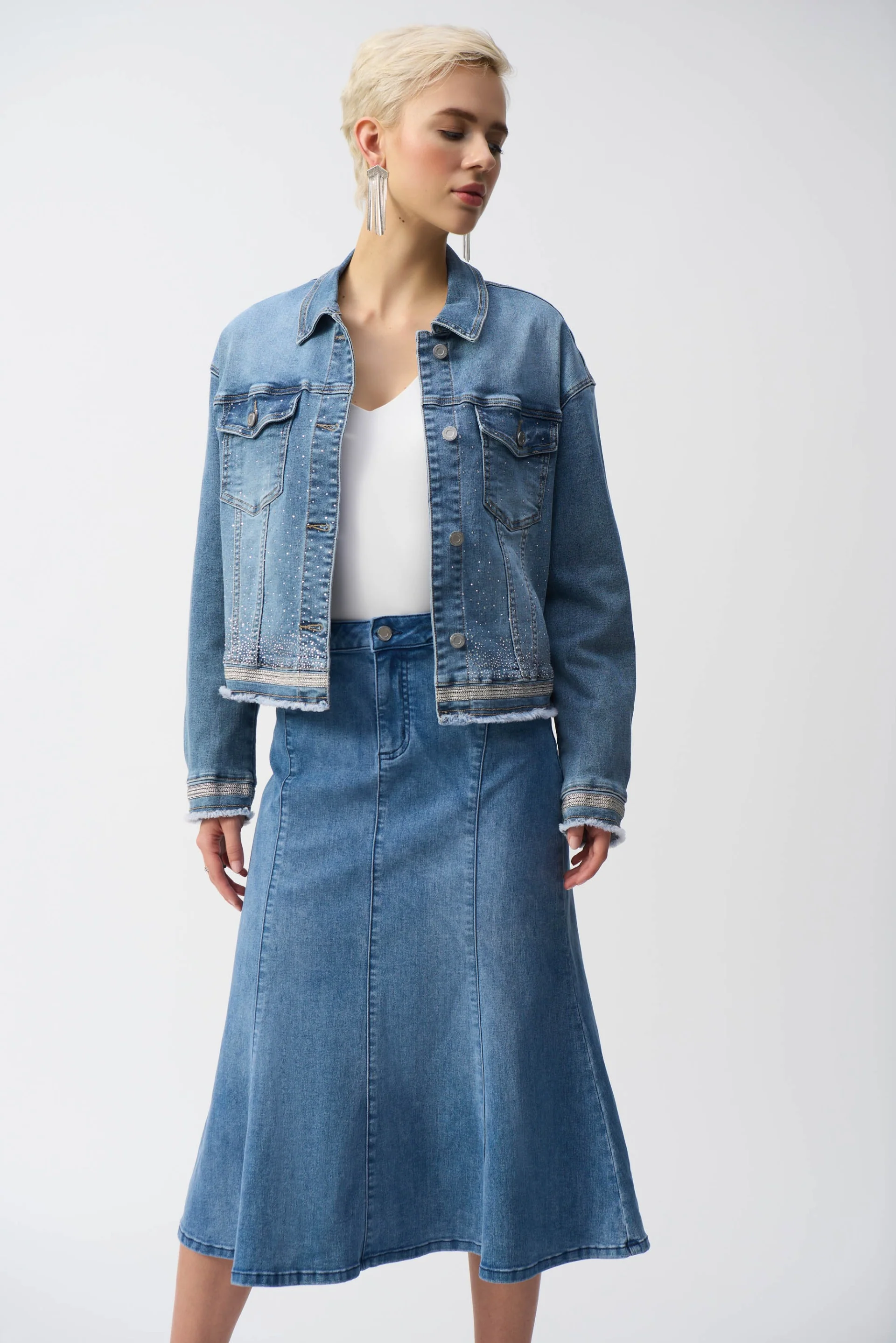 Joseph Ribkoff Vintage Blue Trumpet Skirt Style 251952 - Image 5