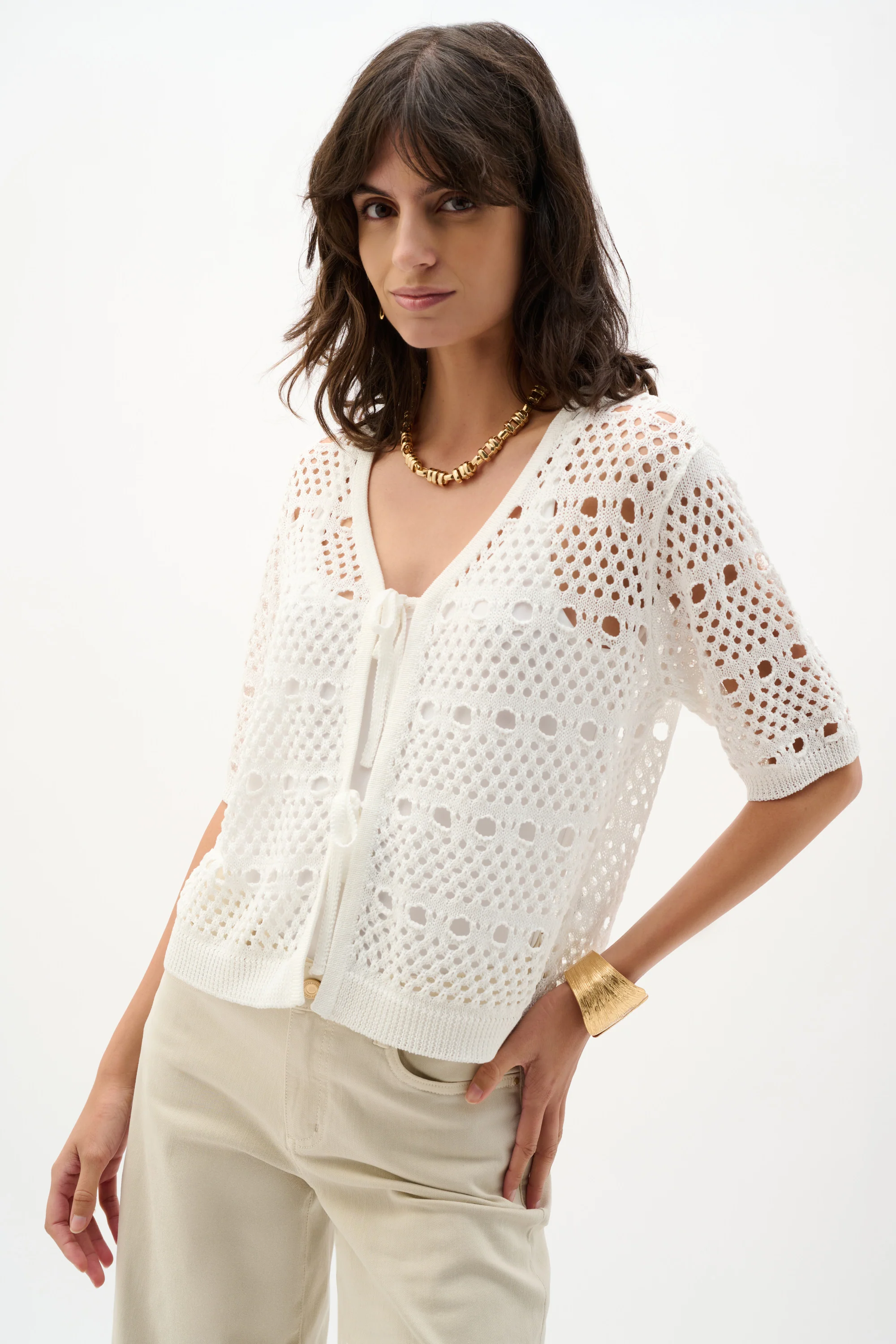Joseph Ribkoff Sweater Knit Open-Stitch Cardigan Style 262955 - Image 3