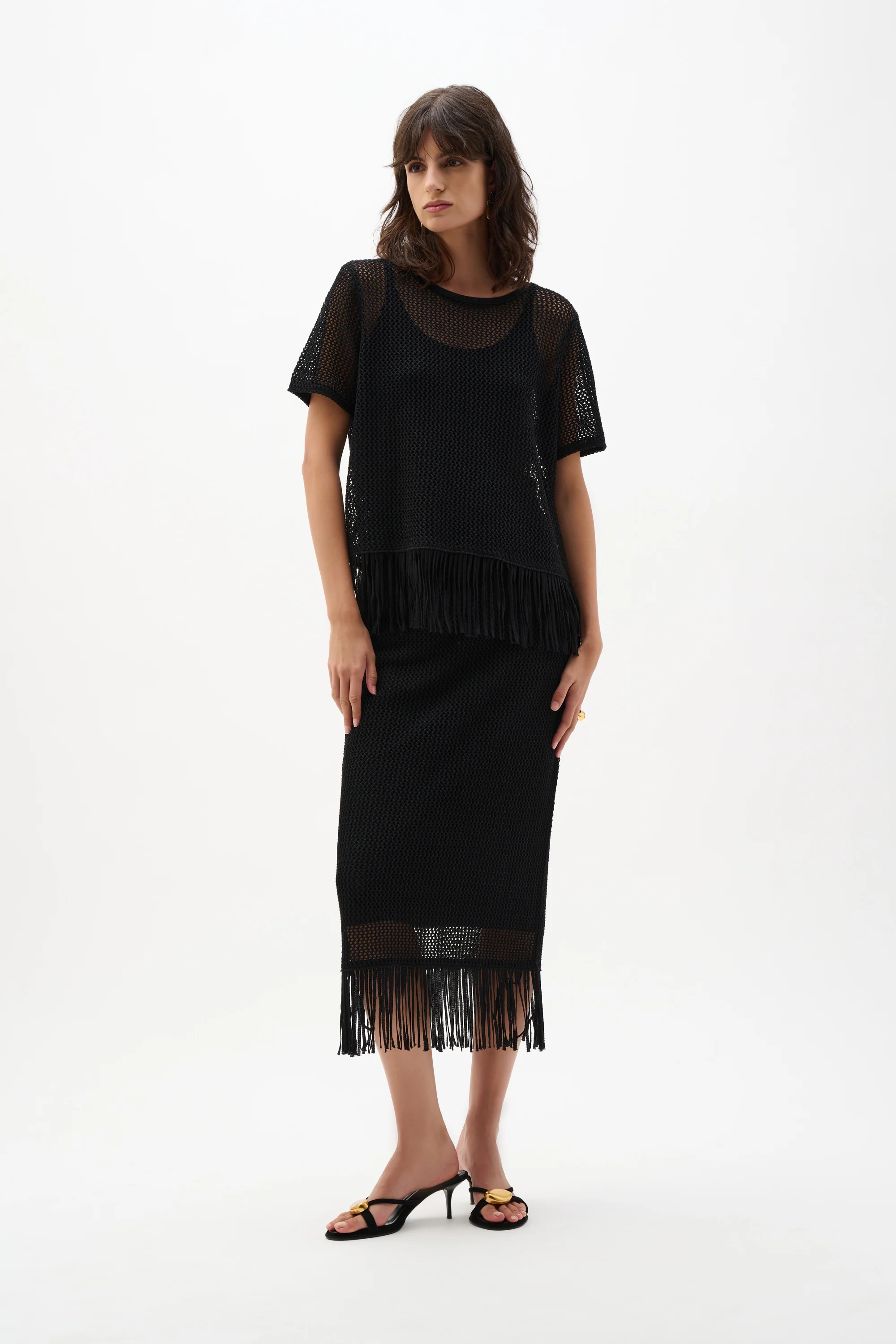 Joseph Ribkoff Viscose Sweater Knit Pull-On Skirt With Fringe Trim Style 262929 - Image 3