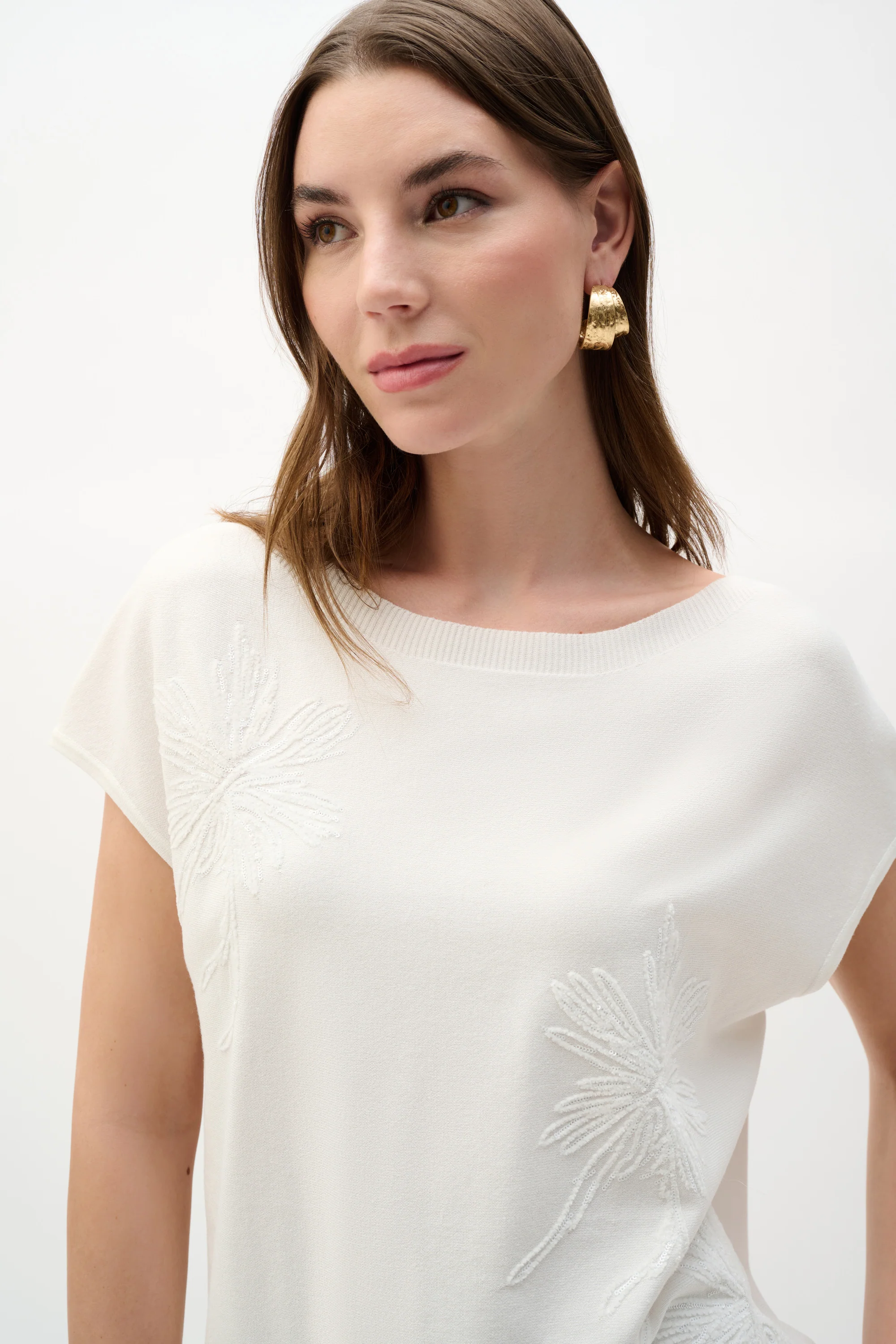 Joseph Ribkoff Viscose Sweater Knit Top With Embroidered Flowers Style 262942 - Image 2