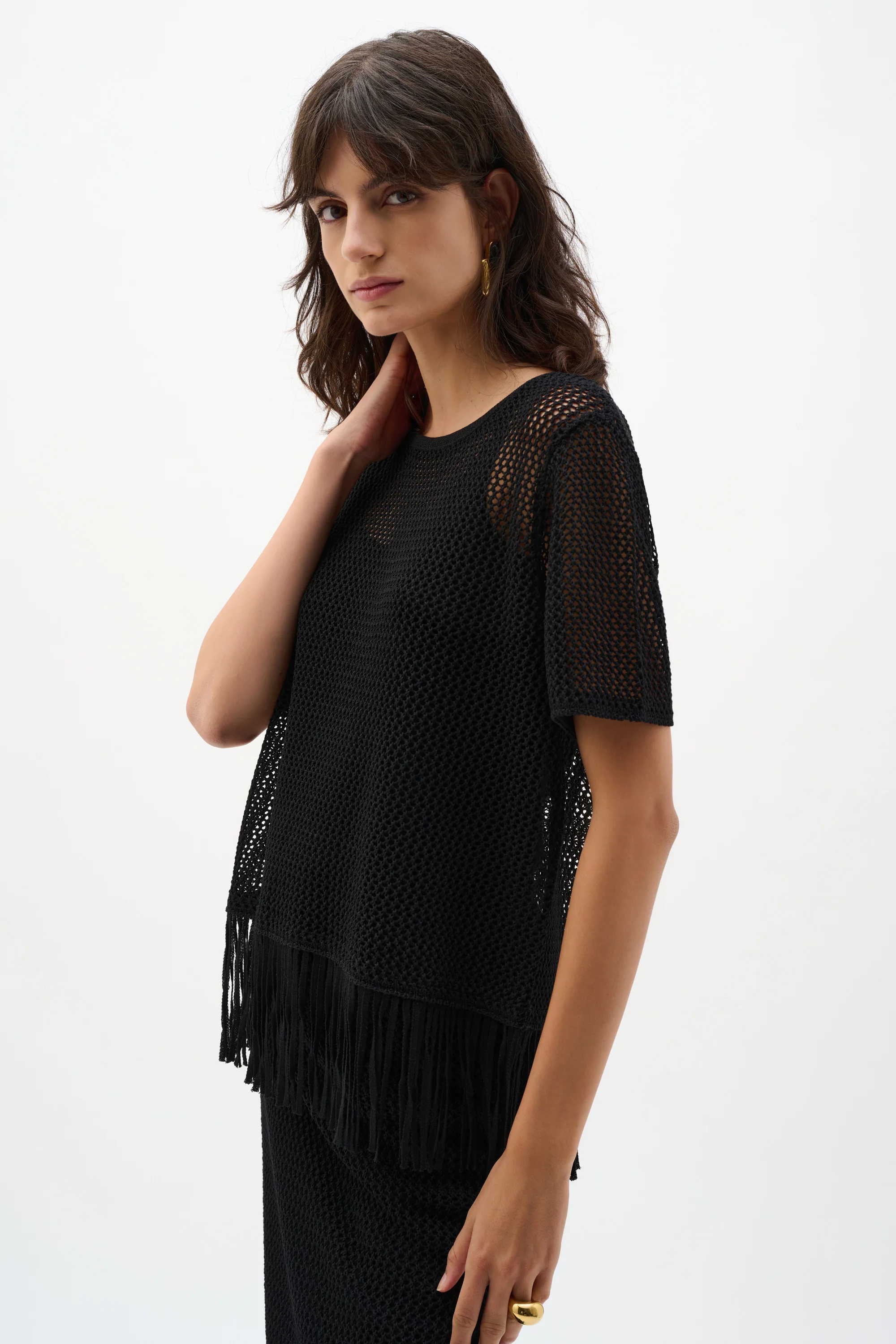 Joseph Ribkoff Viscose Sweater Knit Top With Fringe Trim Style 262928 - Image 2