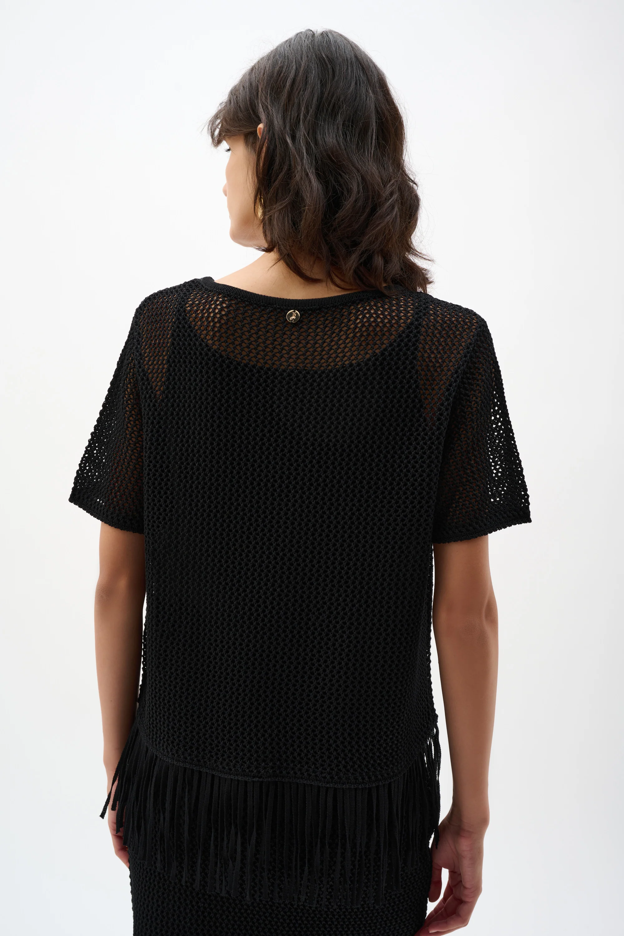 Joseph Ribkoff Viscose Sweater Knit Top With Fringe Trim Style 262928 - Image 4