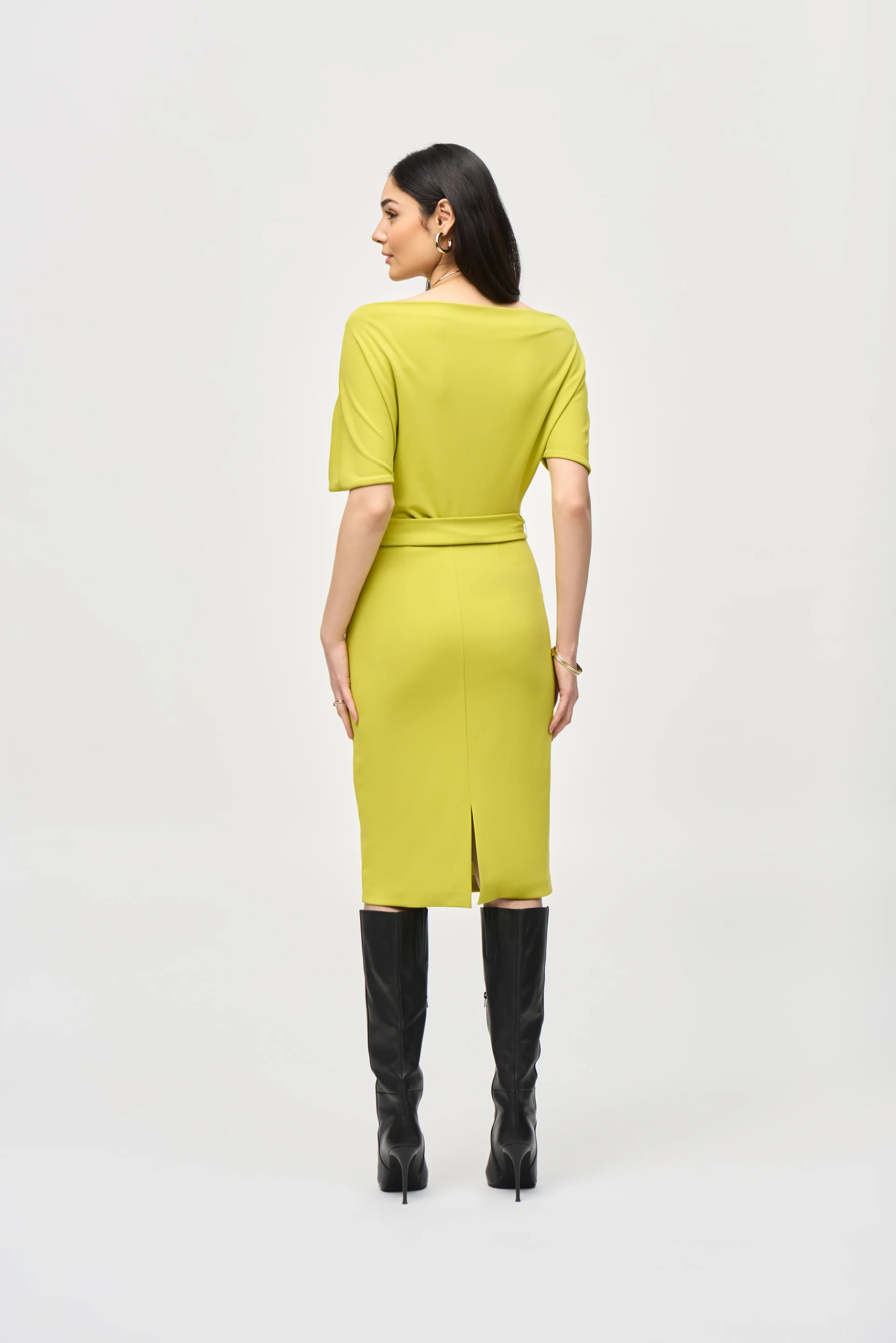 Joseph Ribkoff Wasabi Belted Sheath Dress Style 243233 - Image 3