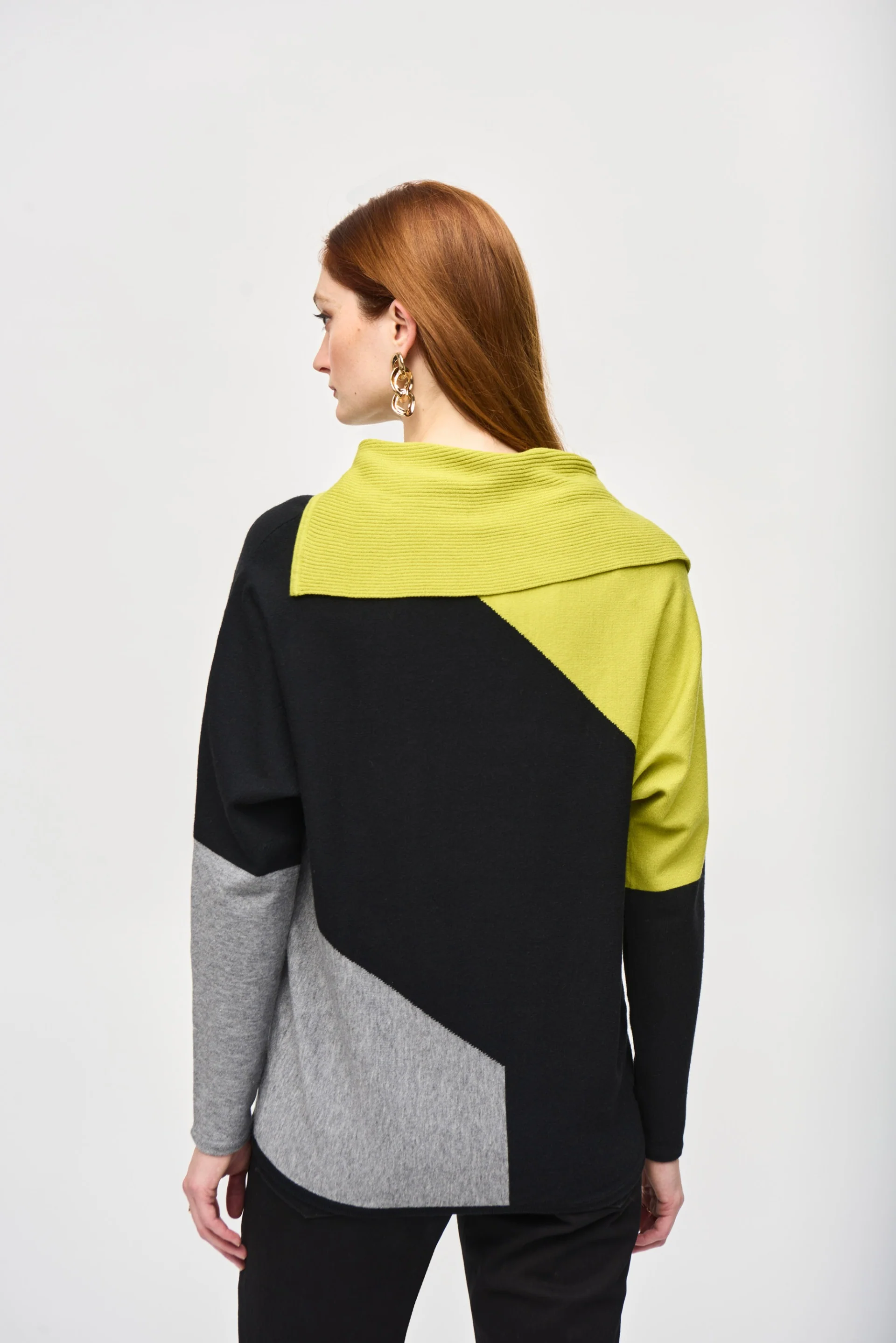 Joseph Ribkoff Wasabi/Black/Grey Mélange Sweater Top Style 243941 - Image 2