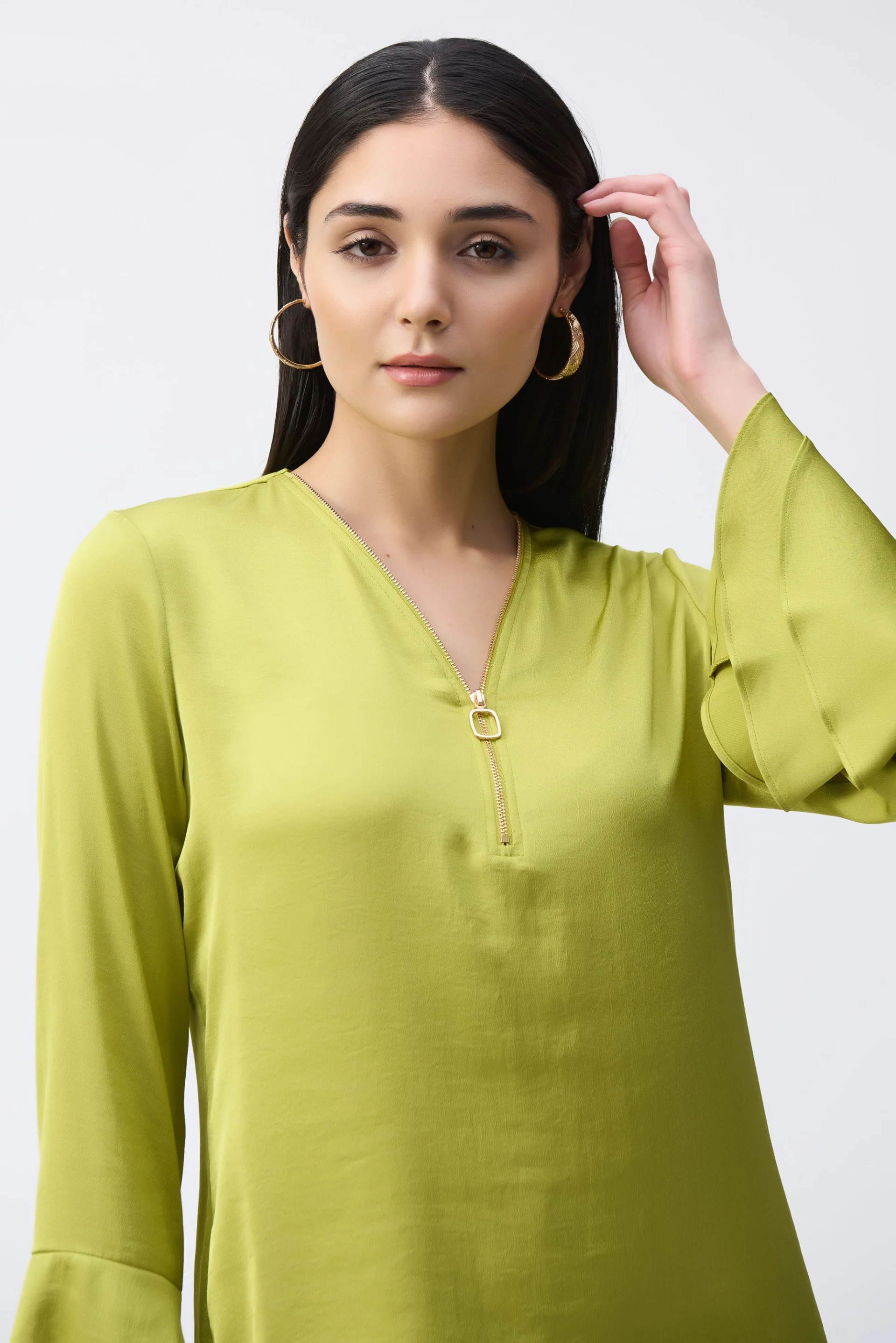 Joseph Ribkoff Wasabi Boxy Top With Ruffled Sleeves Style 243285 - Image 3