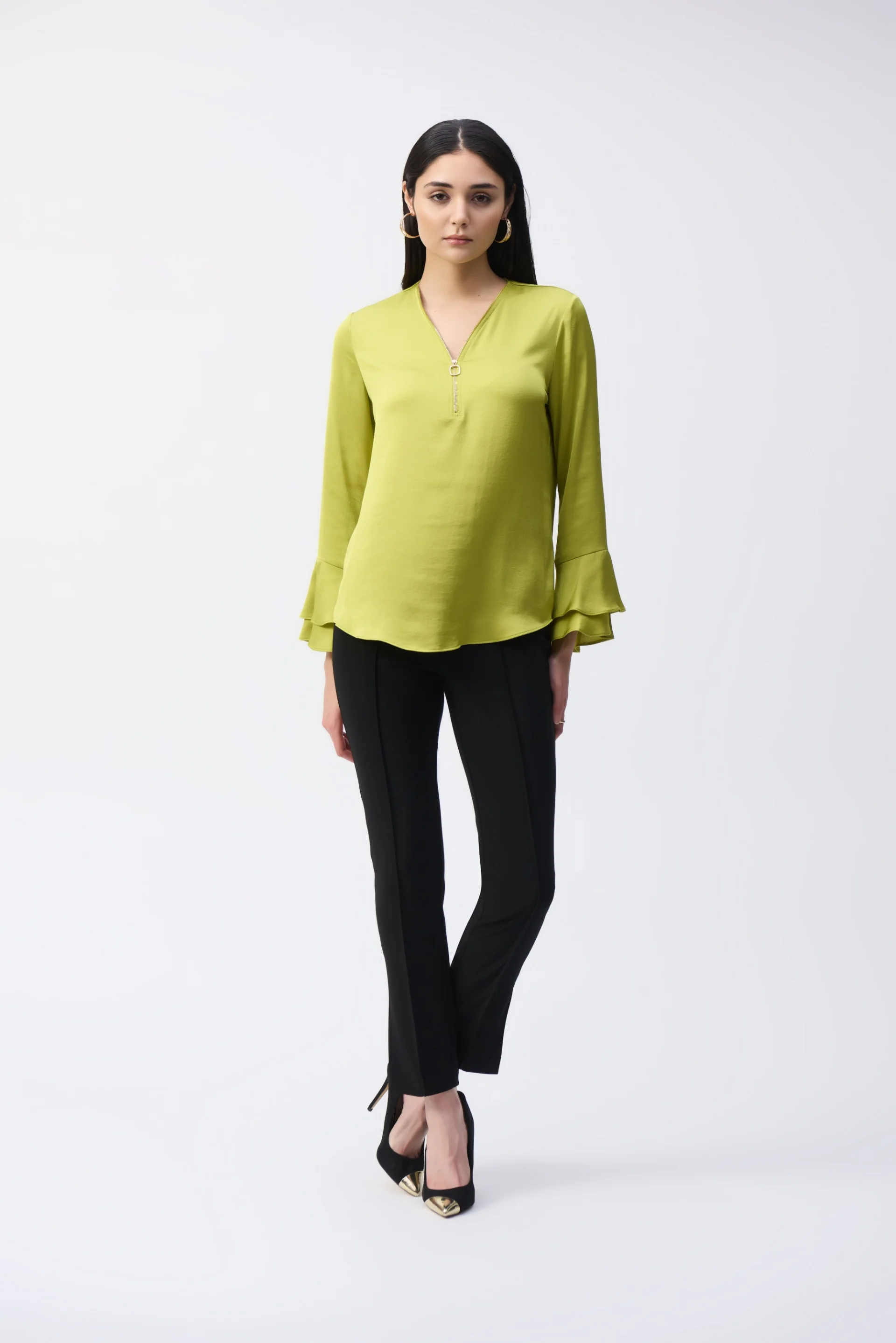 Joseph Ribkoff Wasabi Boxy Top With Ruffled Sleeves Style 243285 - Image 4