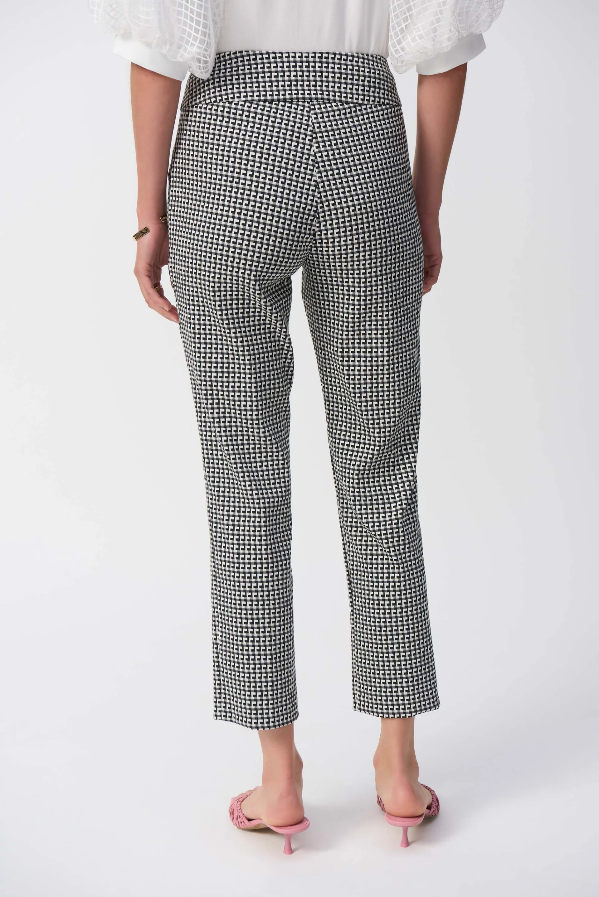 Joseph Ribkoff White/Black Geometric Jacquard Crop Pull-on Pants Style 251220 - Image 2
