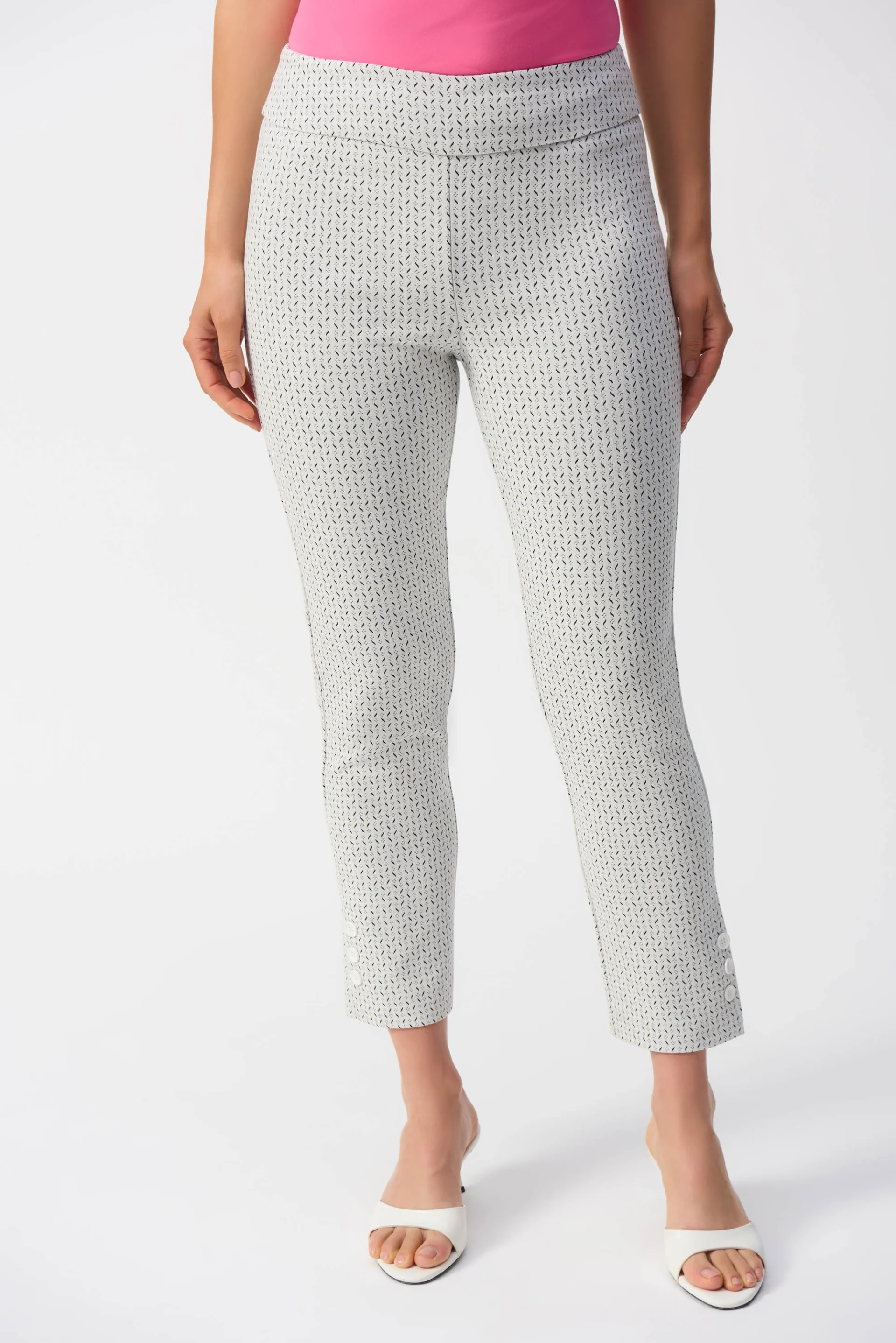 Joseph Ribkoff White/Black Jacquard Abstract Print Crop Pants Style 251281