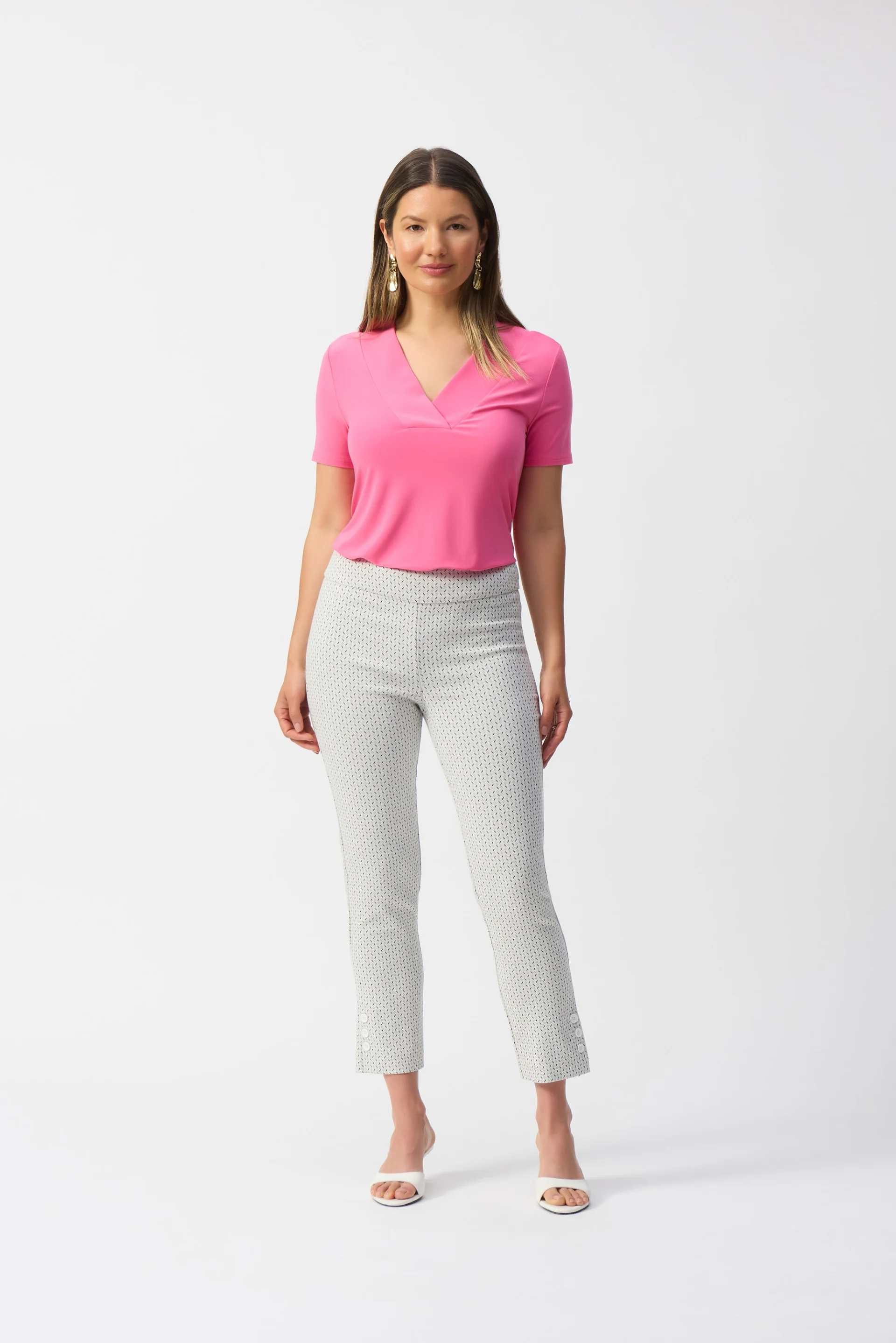 Joseph Ribkoff White/Black Jacquard Abstract Print Crop Pants Style 251281 - Image 2