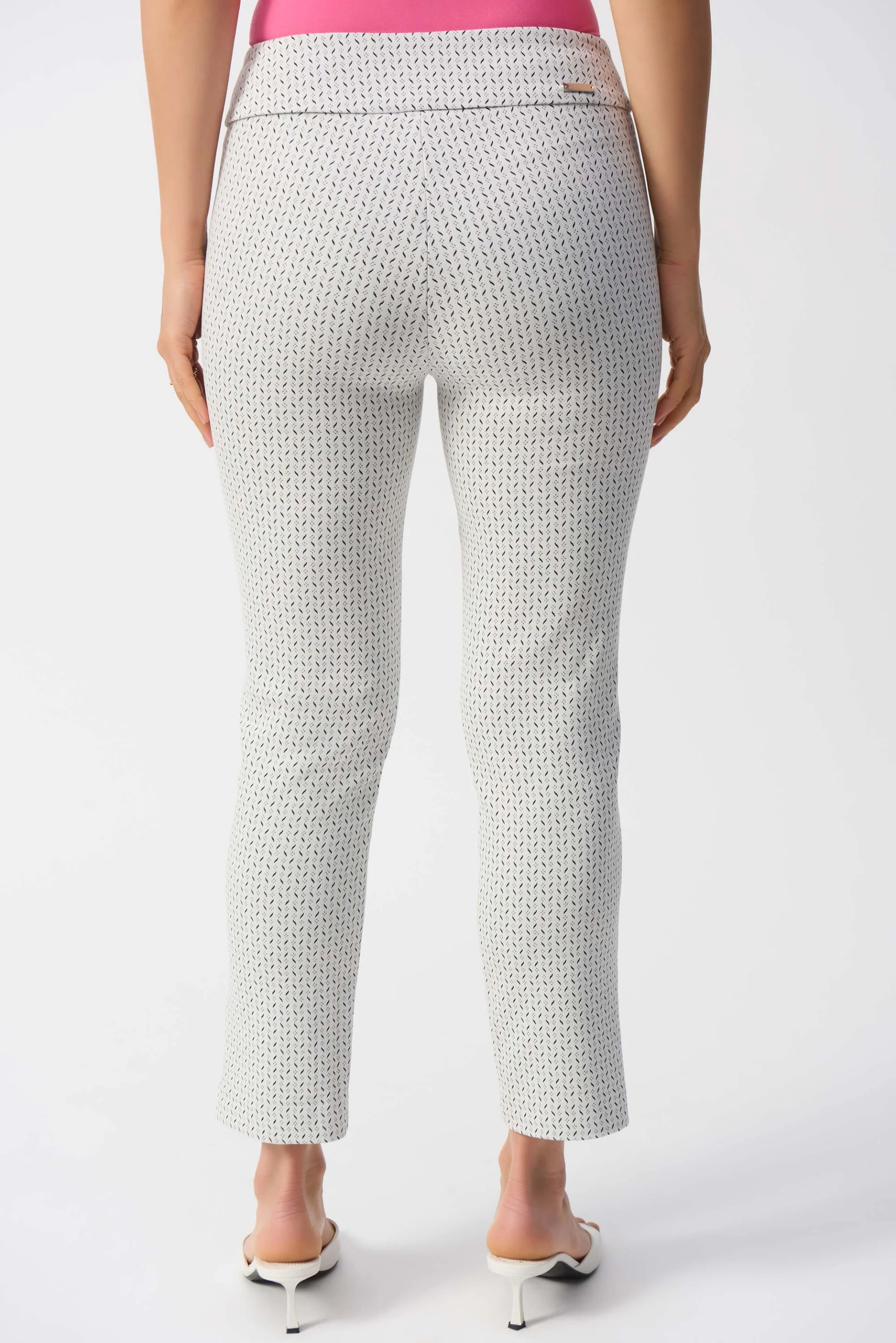 Joseph Ribkoff White/Black Jacquard Abstract Print Crop Pants Style 251281 - Image 4