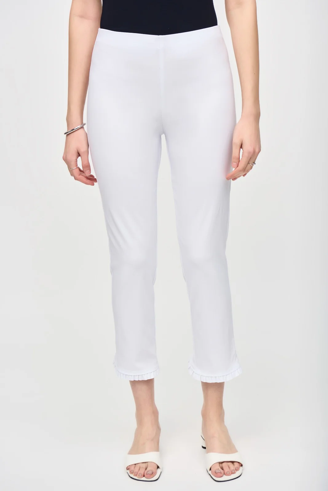 Joseph Ribkoff White Crop Pants With Ruffles Style 242145