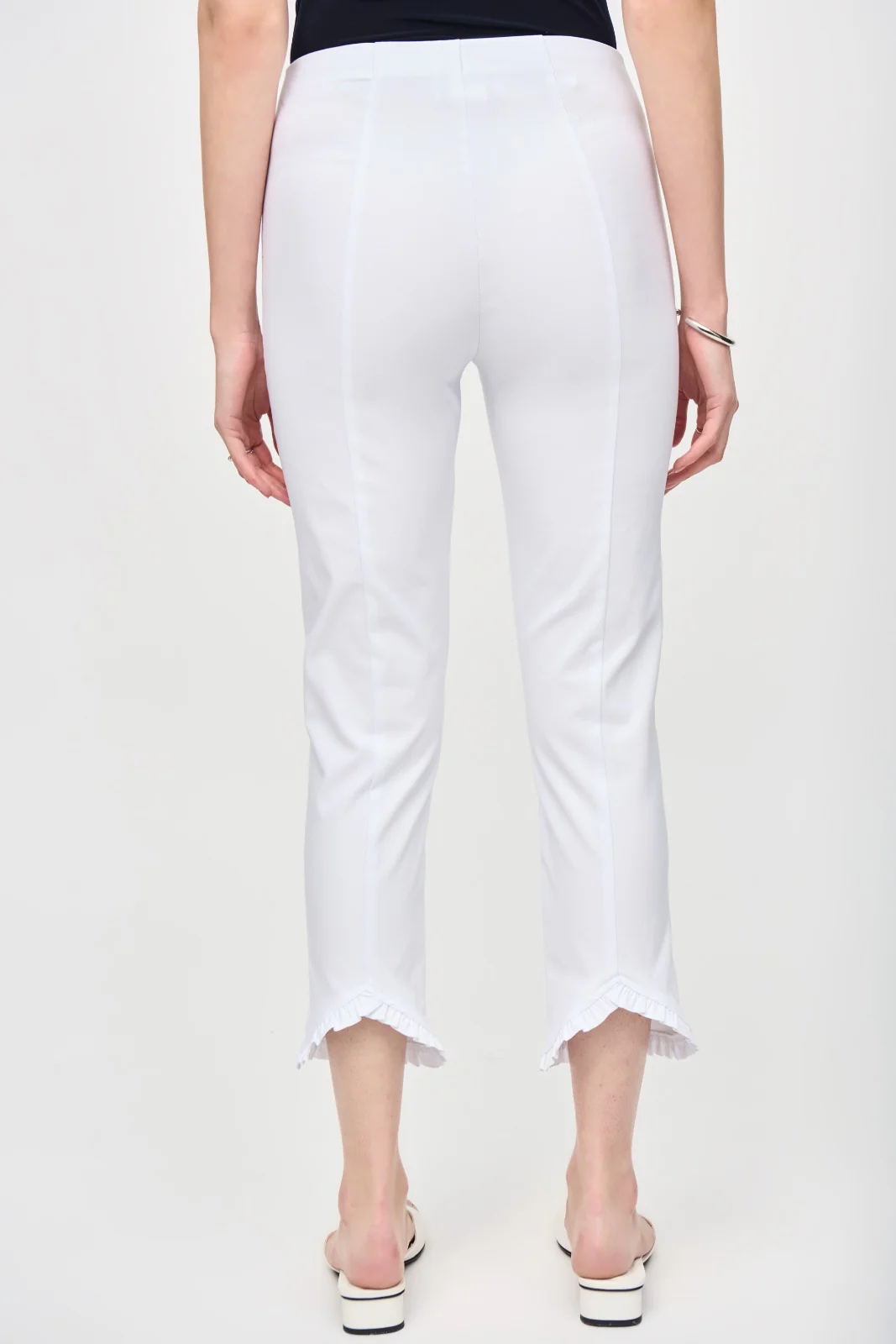 Joseph Ribkoff White Crop Pants With Ruffles Style 242145 - Image 2