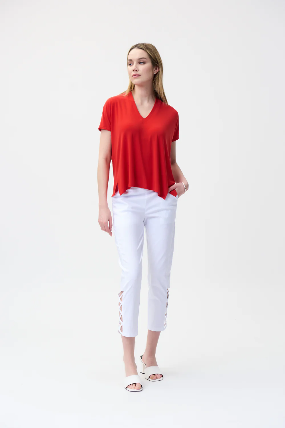 Joseph Ribkoff White Crosshatch Pants Style 222220