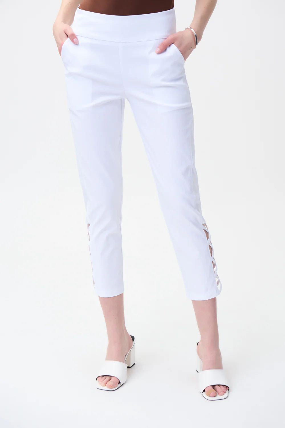 Joseph Ribkoff White Crosshatch Pants Style 222220 - Image 2