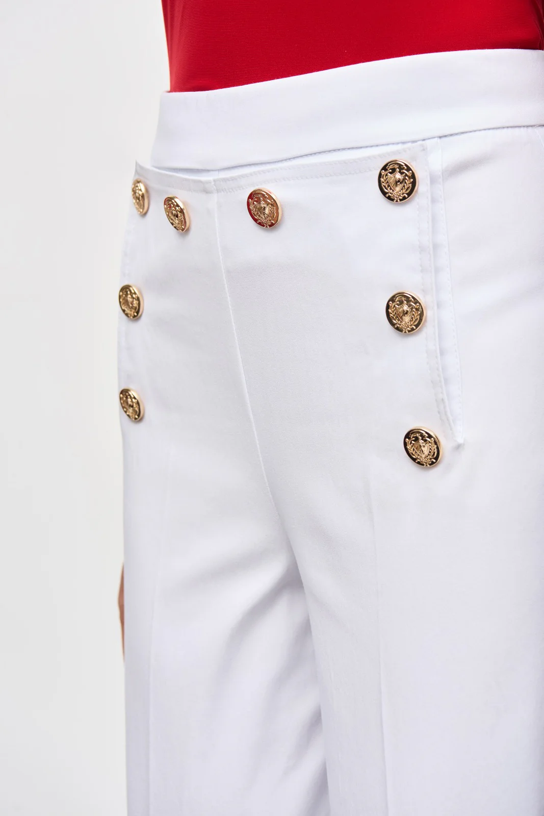 Joseph Ribkoff White Culotte Pants With Gold Buttons Style 241166 - Image 3