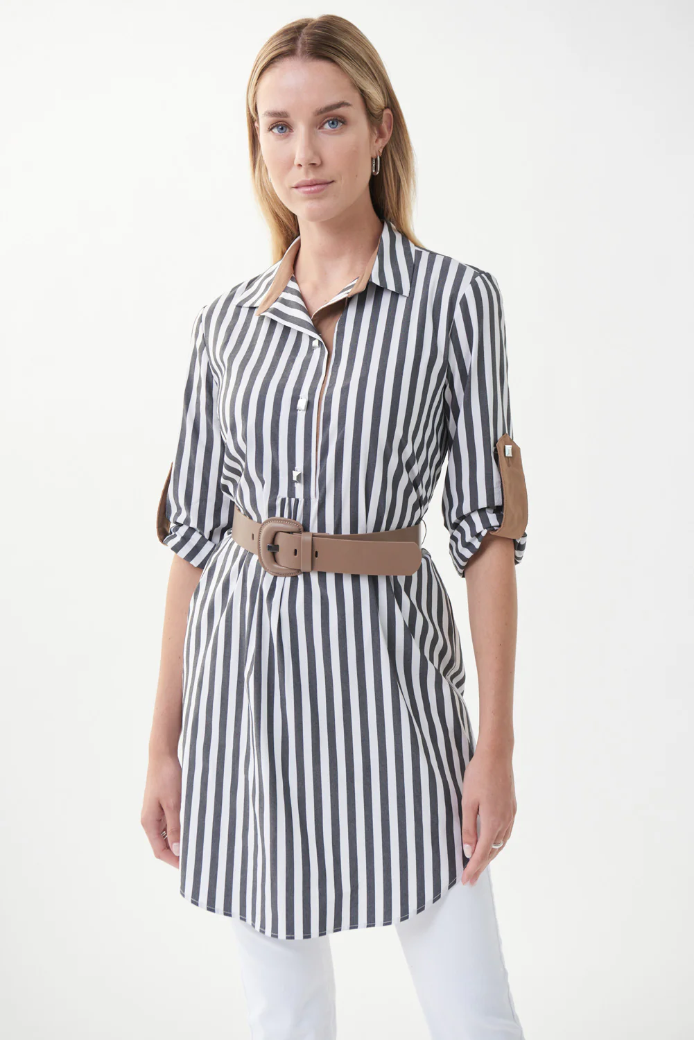 Joseph Ribkoff White/Grey/Tiger Eye Blouse Style 222076 - Image 2