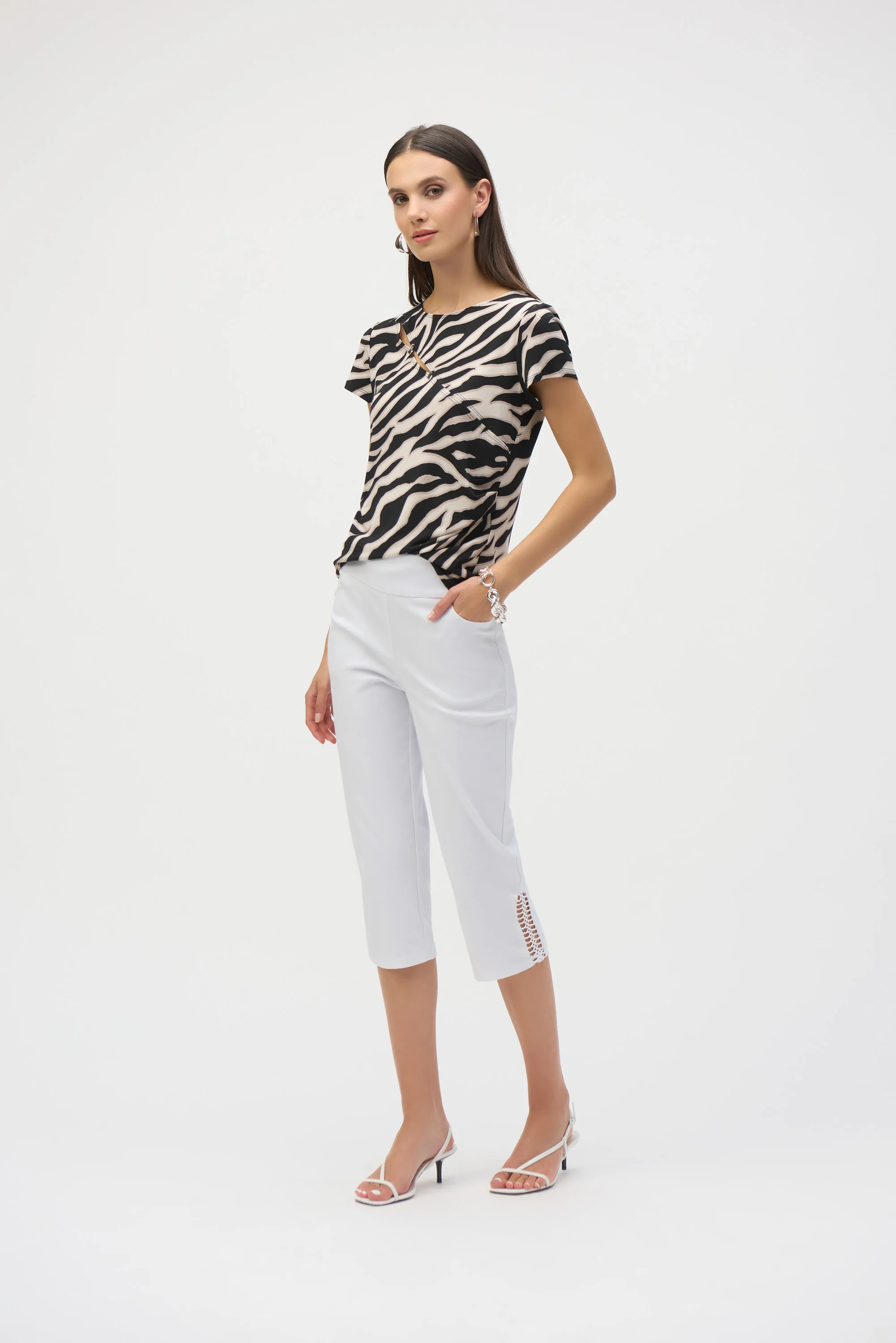 Joseph Ribkoff Millennium Capri Pull-On Pants with Guipure Style 252192 - Image 7