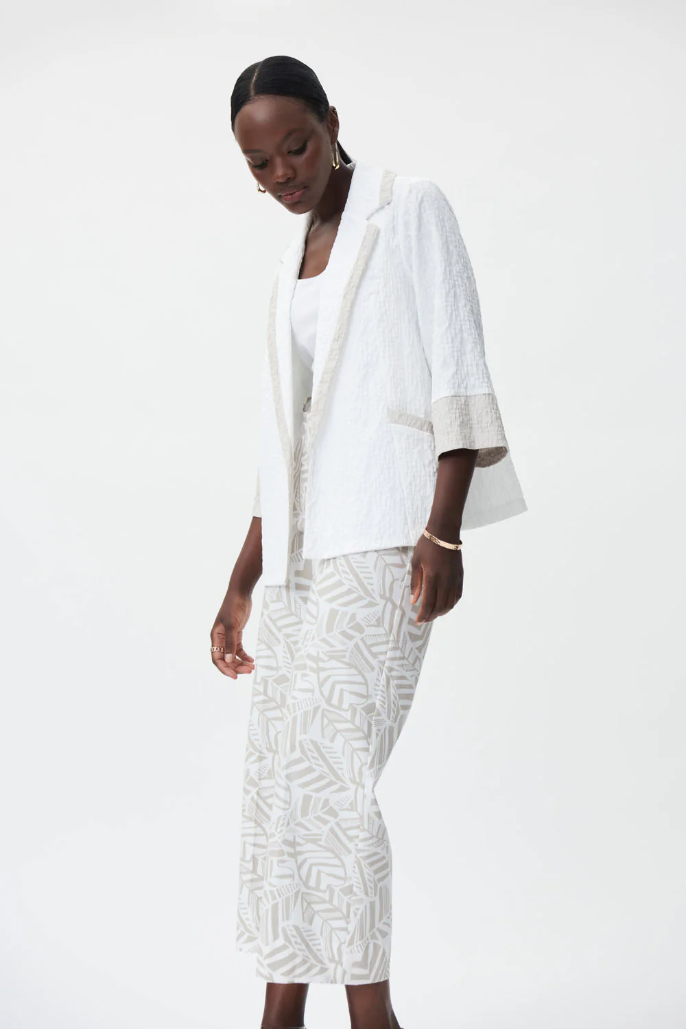 Joseph Ribkoff White/Moonstone Notched Collar Colour-Block Jacket Style 232221 - Image 2