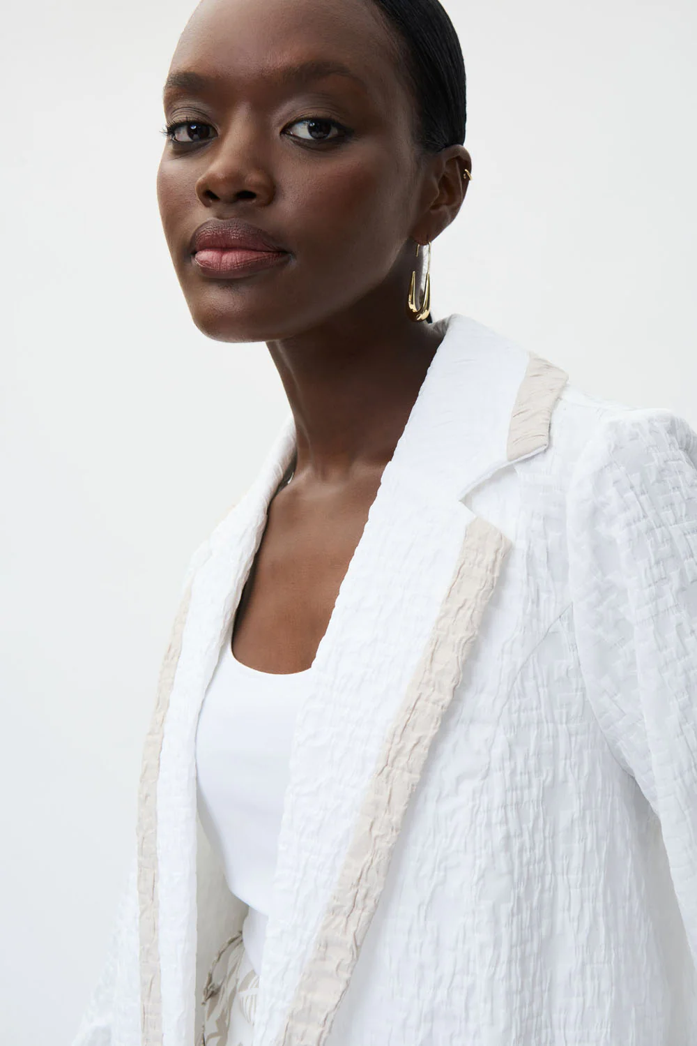 Joseph Ribkoff White/Moonstone Notched Collar Colour-Block Jacket Style 232221 - Image 3