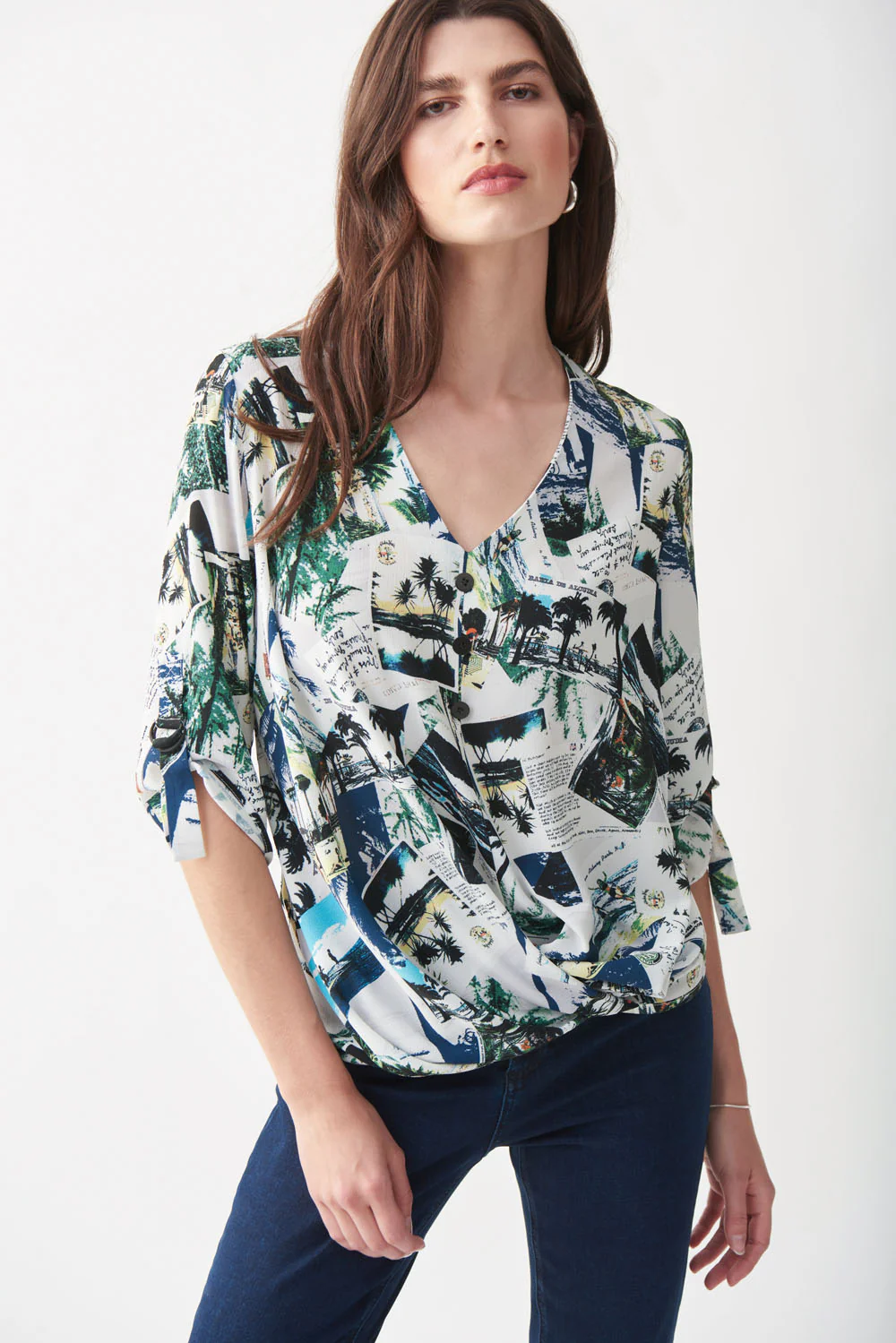 Joseph Ribkoff White/Multi Print Top Style 221085