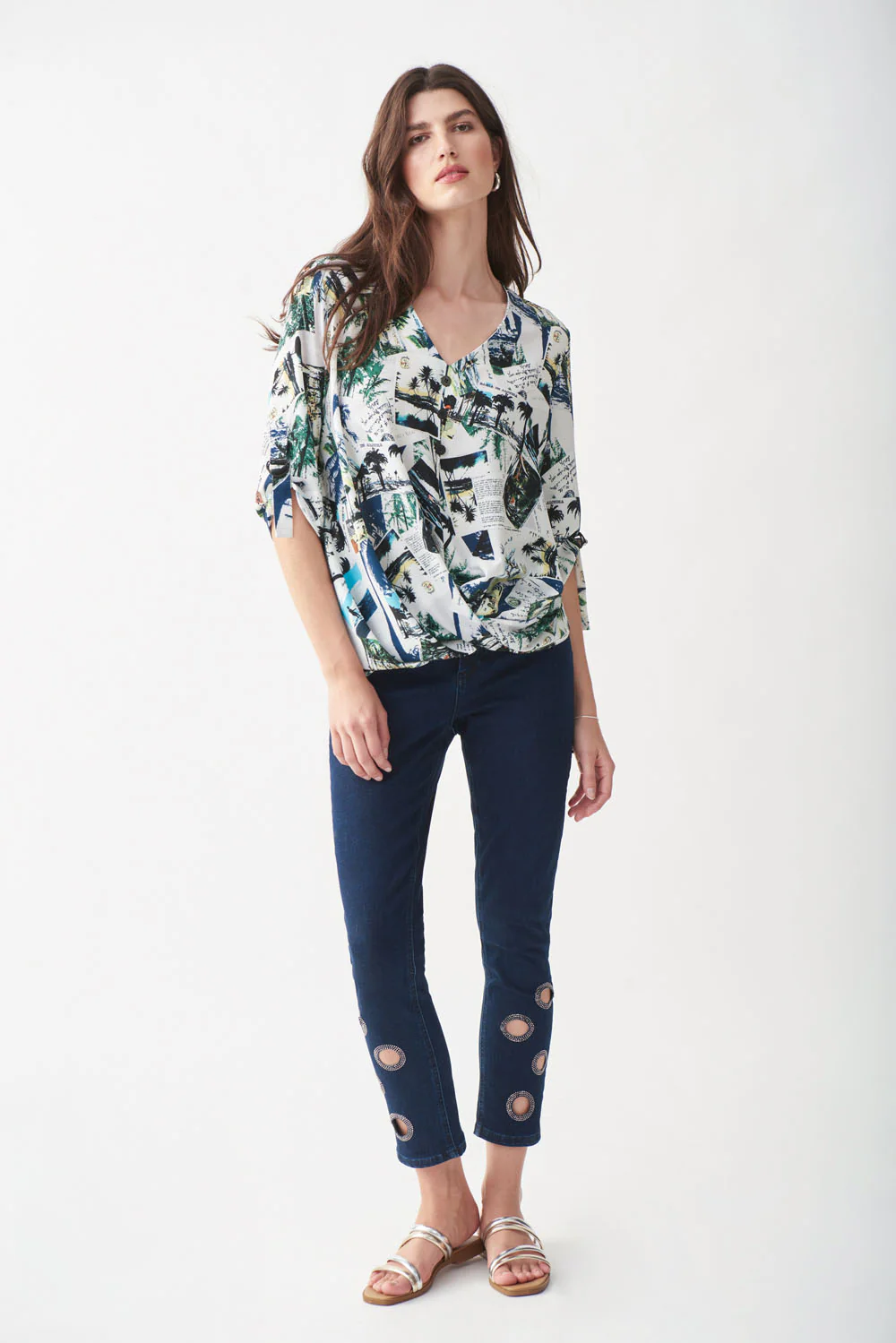 Joseph Ribkoff White/Multi Print Top Style 221085 - Image 2