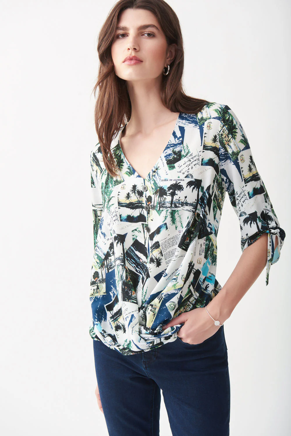 Joseph Ribkoff White/Multi Print Top Style 221085 - Image 3