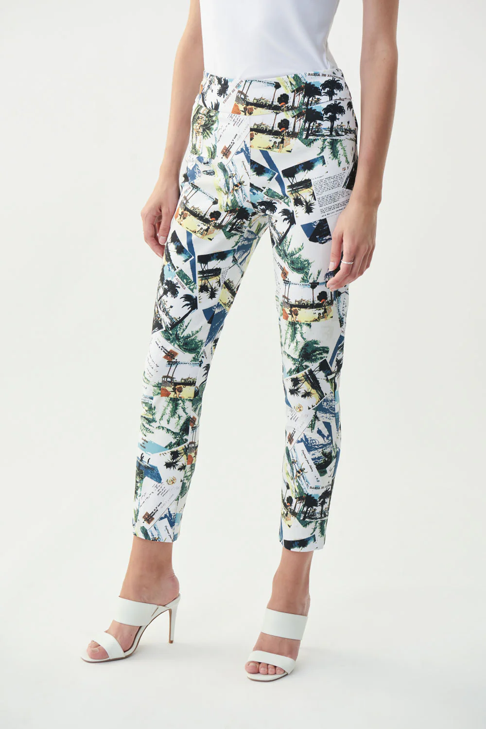 Joseph Ribkoff White/Multi Tropical Postcard Capris Style 221005
